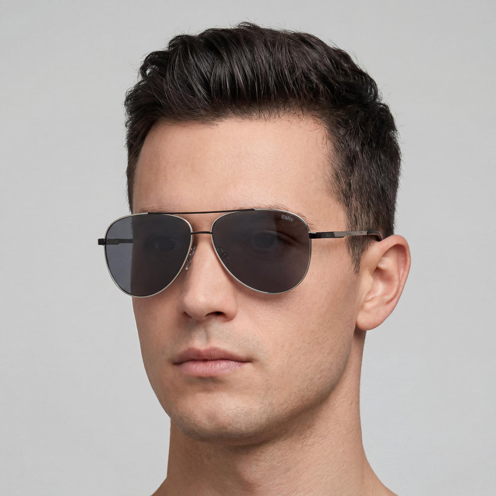 BMW Comtemporary Men's Shiny Palladium Titanium Frame Sunglasses with Polycarbonate UV Protection Lenses 60-18-140