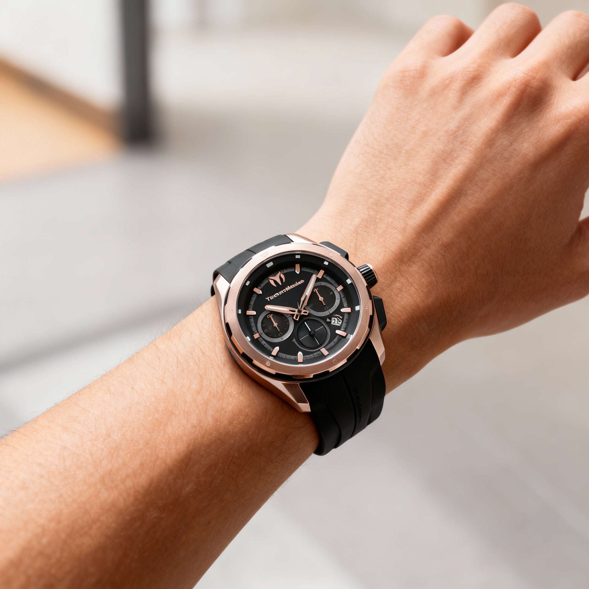 TechnoMarine TM-318102 Ocean Unisex Chronograph Watch, Black & Rose Gold Tone, Silicone Band, 43mm