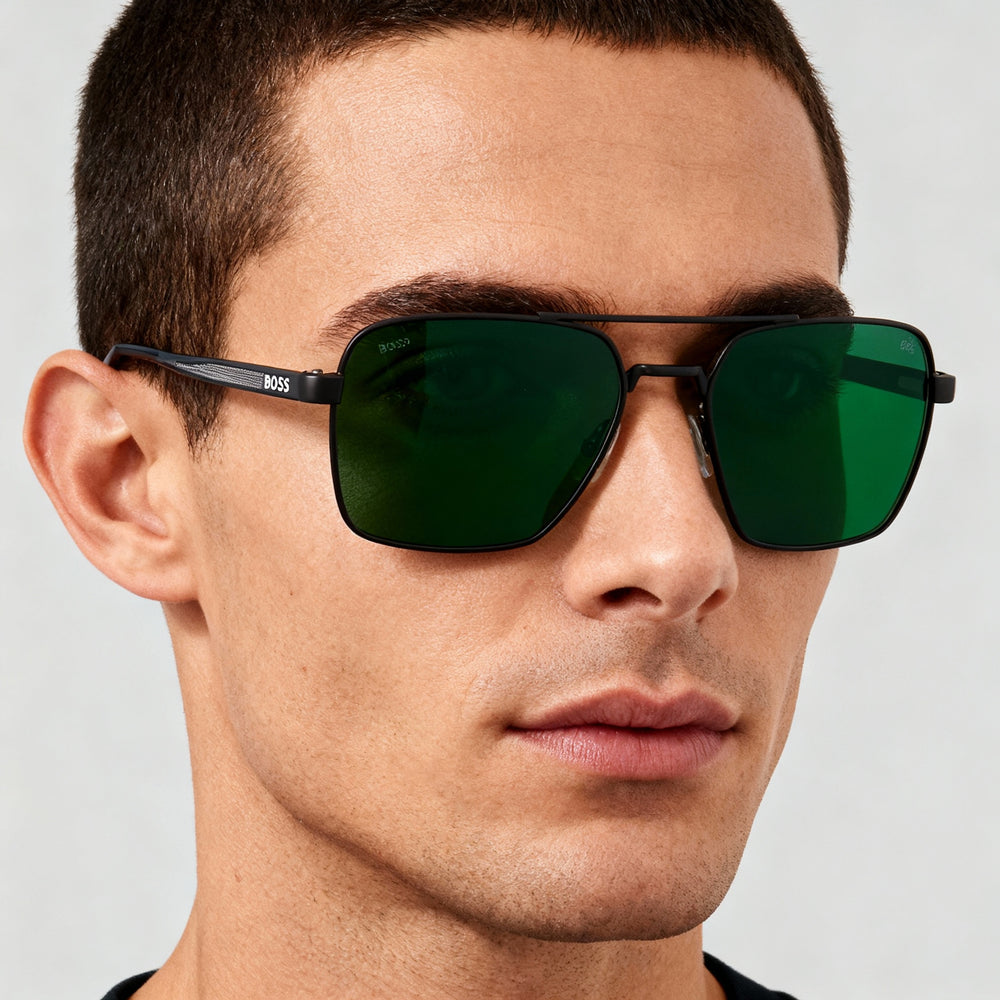 Hugo Boss BOSS 1045/S/IT Classic Unisex Sunglasses | Matte Ruthenium Black Metal Frame | Green Non-Polarized Lenses 58mm