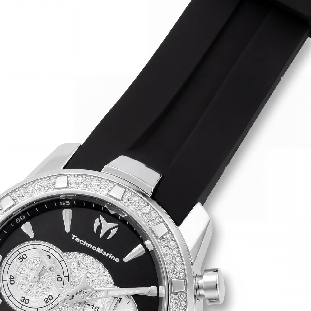 Technomarine UF6 TM-621009 Unisex Chronograph Quartz 45mm Silver Stainless Steel Black Dial Silicone Strap Watch