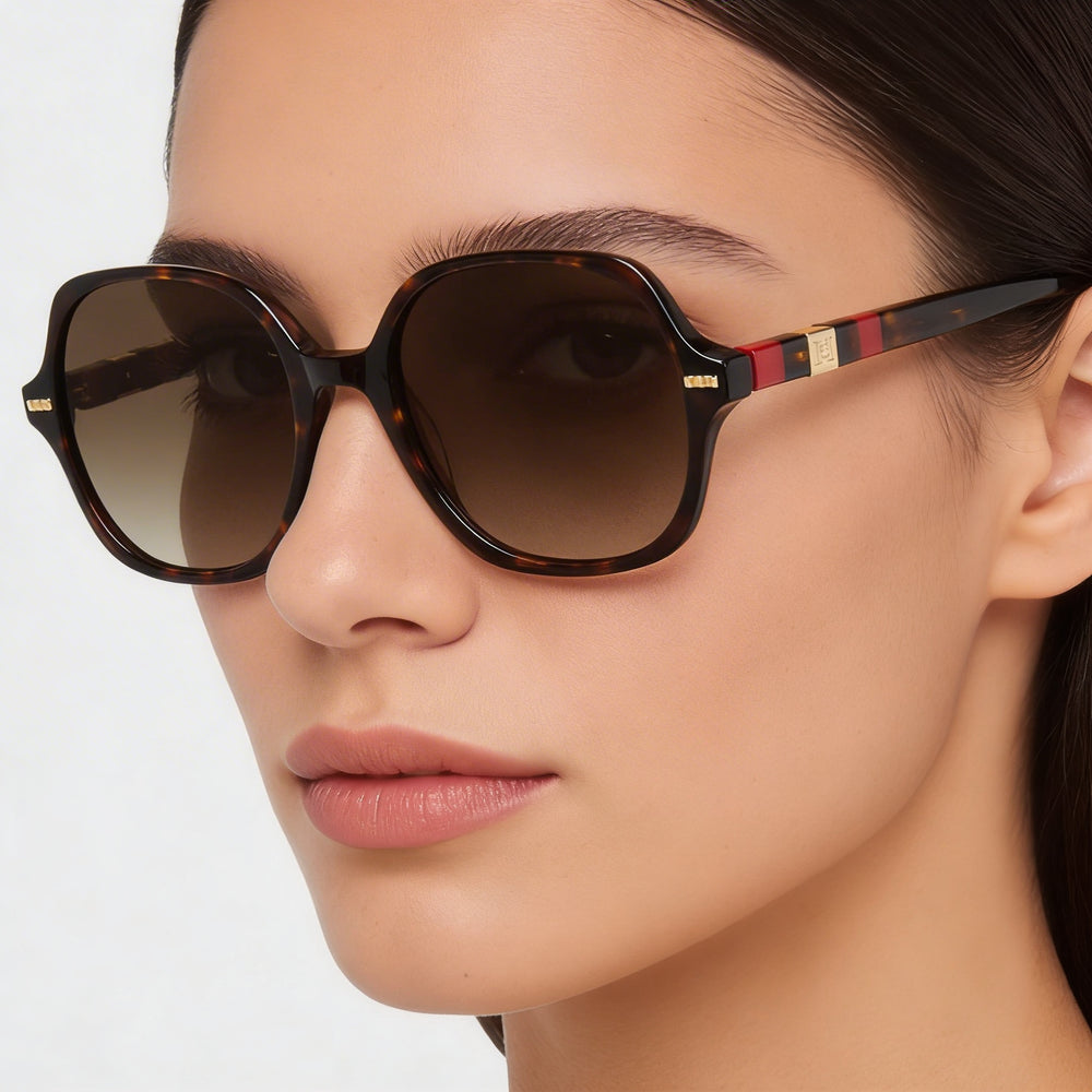 Gafas de sol Carolina Herrera HER 0106/S para mujer, clásicas, de acetato, no polarizadas, color rojo habano, 55 mm