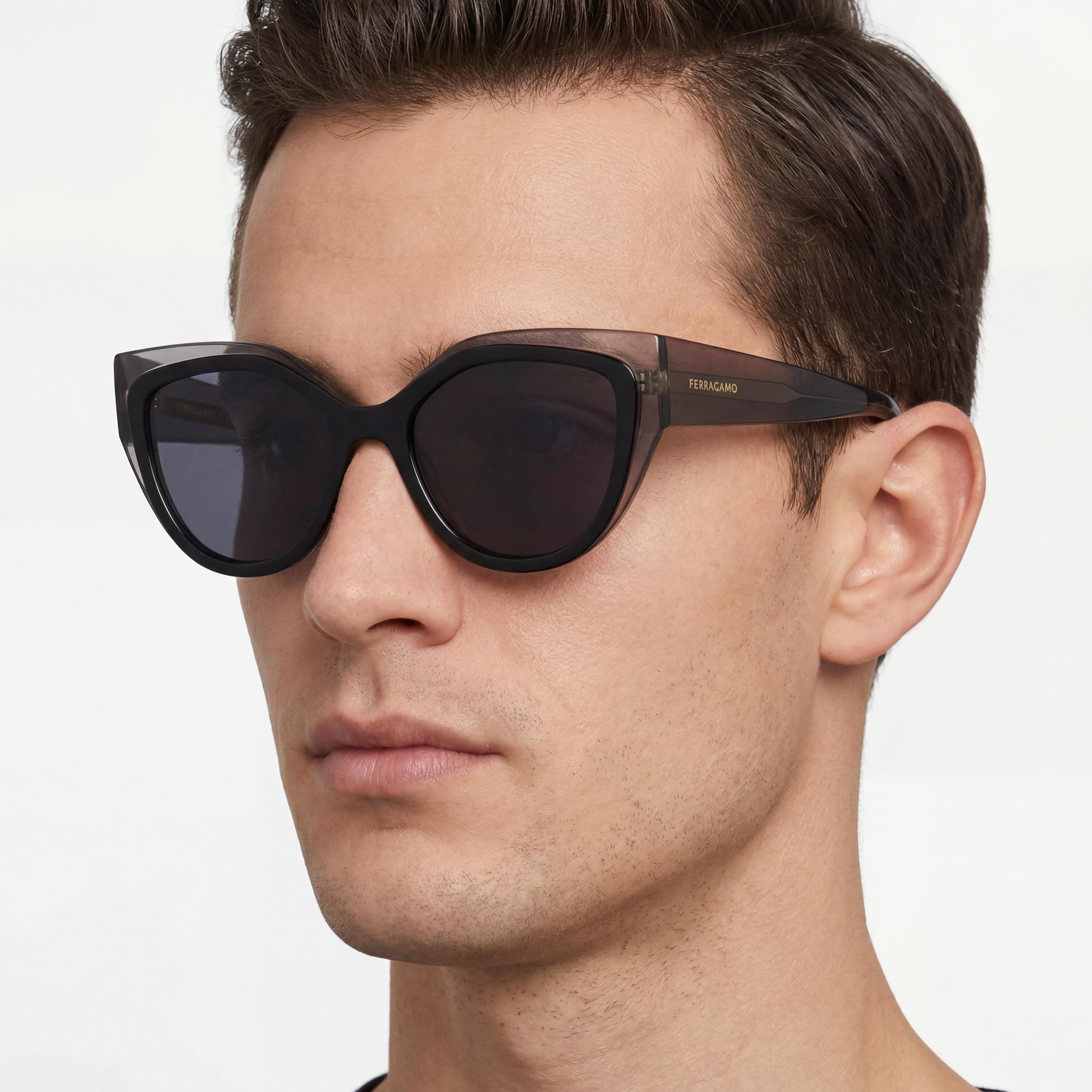 Salvatore Ferragamo Butterfly Men's Acetate Frame Transparent Grey/Black Polycarbonate Lenses 100% UV 53mm, Photo 4