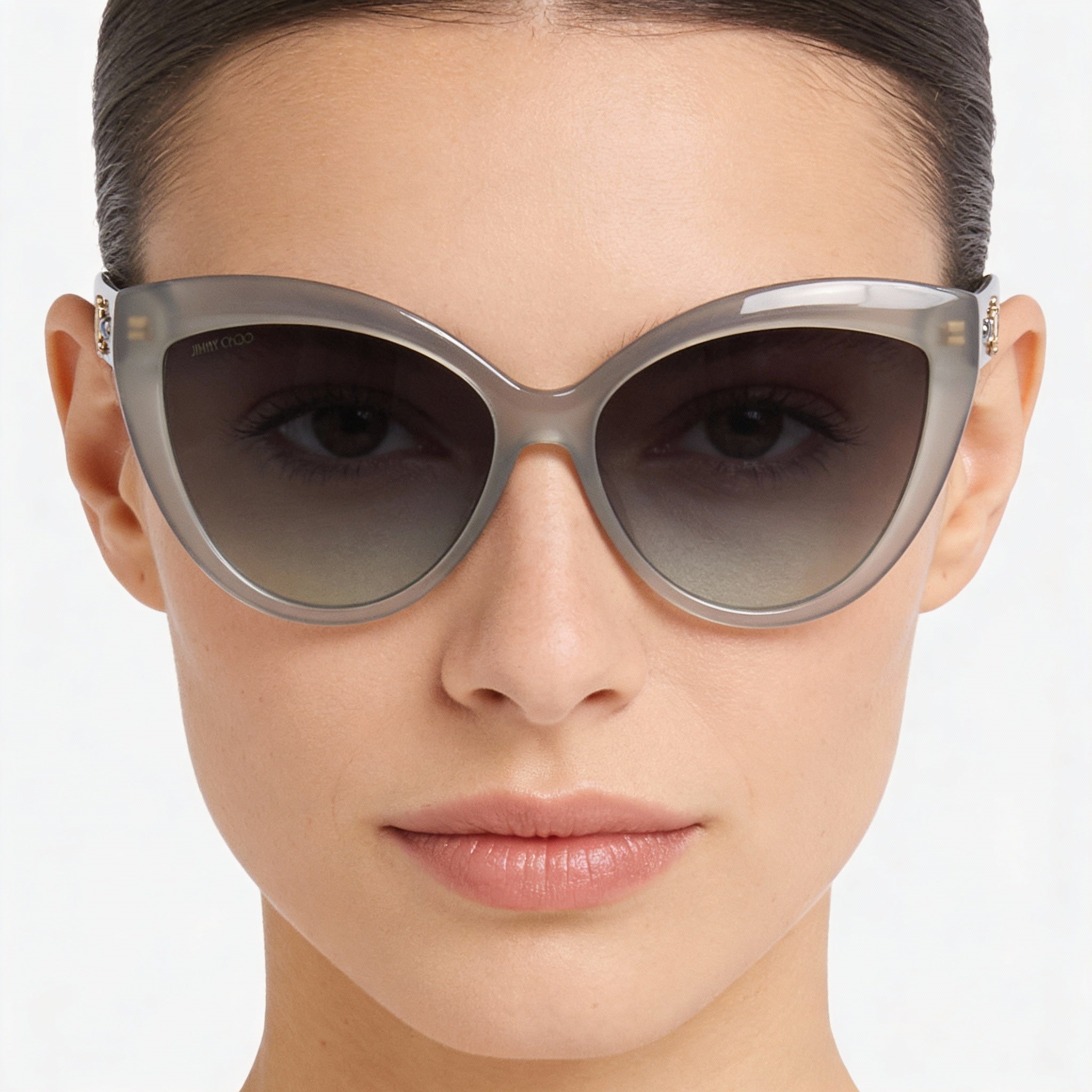 Gafas de sol Jimmy Choo Sinnie/G/S Cat Eye para mujer con montura de acetato verde grisáceo y lentes degradadas en gris verdoso de 57 mm, Photo 5