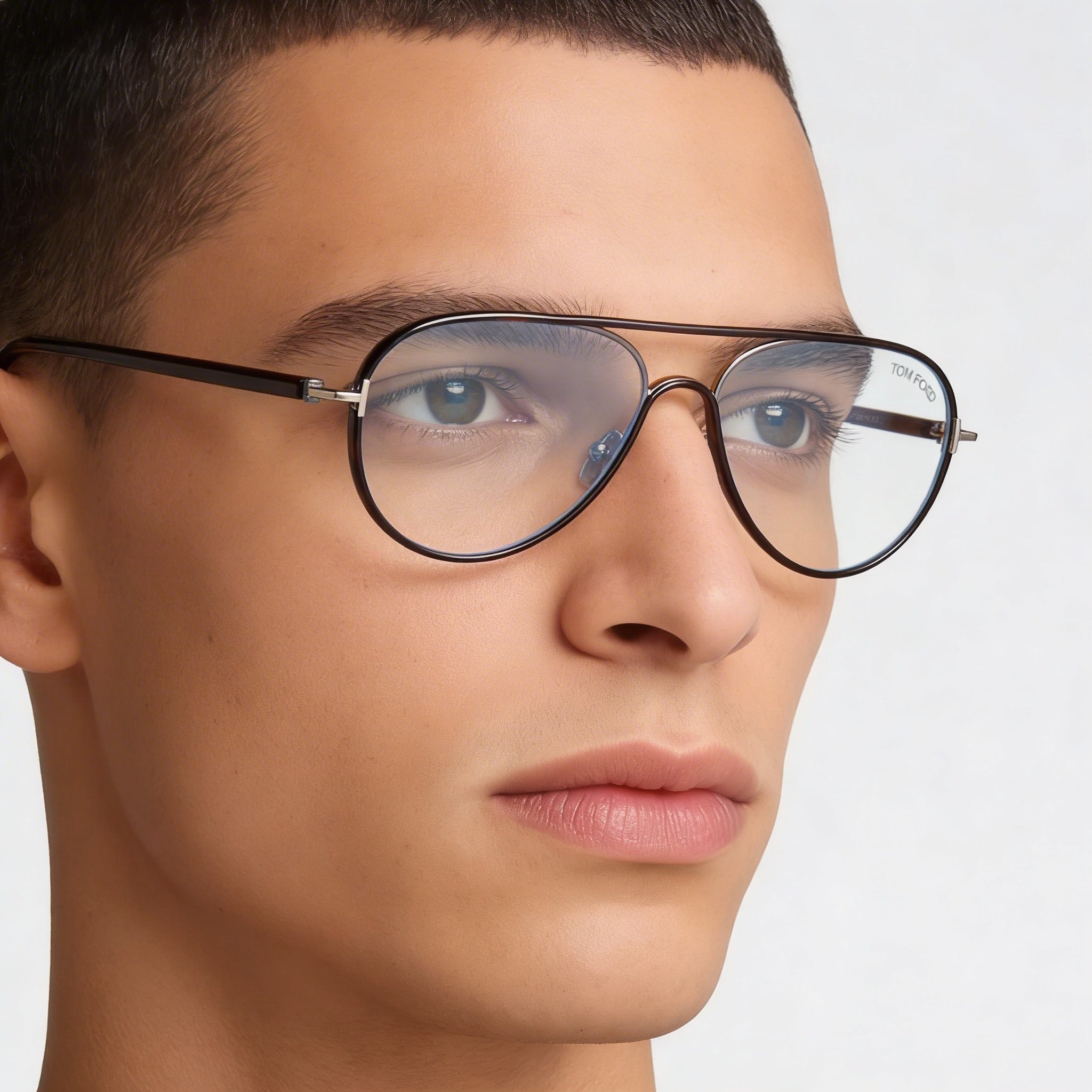 Gafas de vista Tom Ford FT5897-B Blue Block para hombre, de metal, color habana oscuro, 57 mm, Photo 3