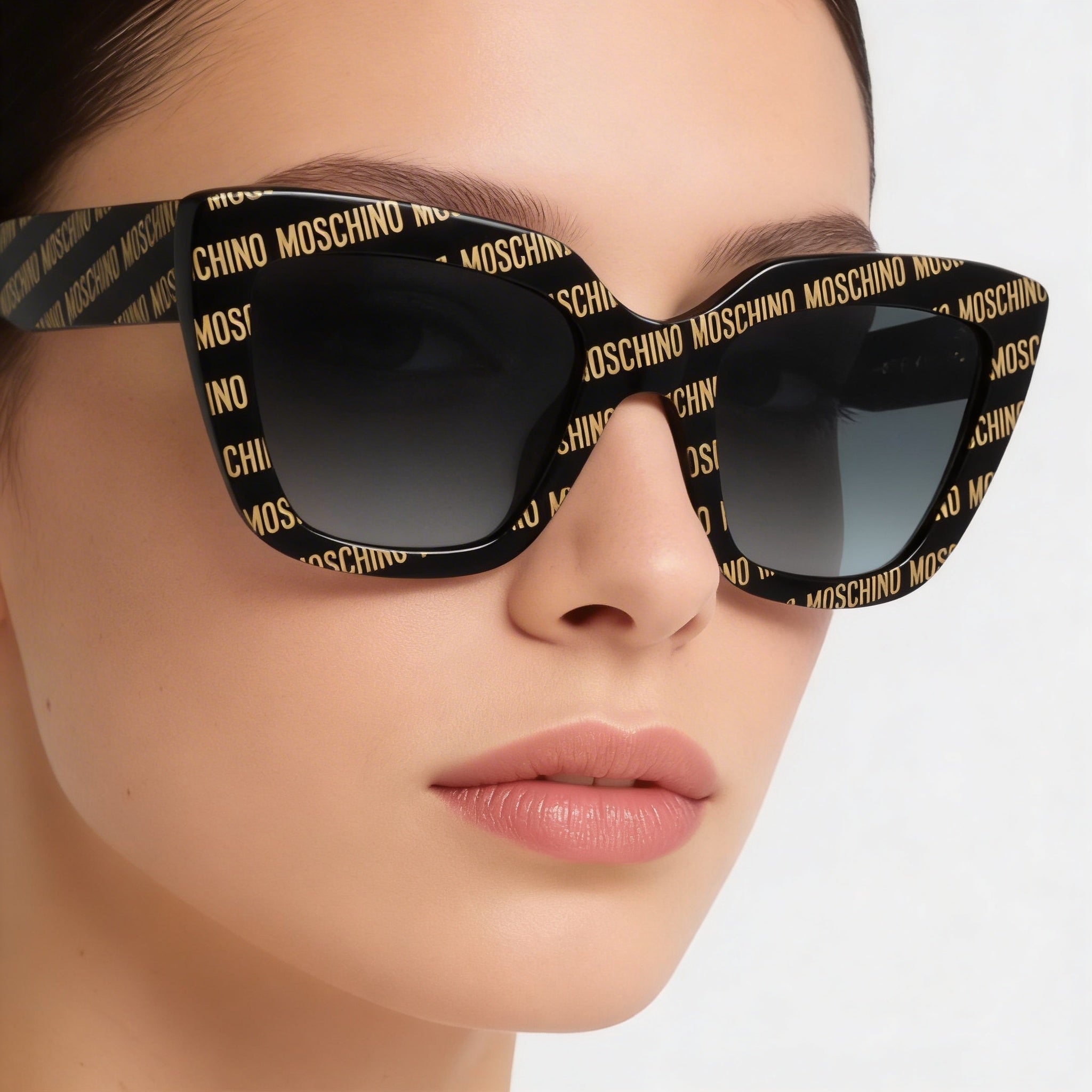 Moschino MOS148/S Women's Cat Eye Plastic Black Pattern Gradient Grey Shaded Non-Polarized UV Protection Sunglasses 52mm, Photo 4