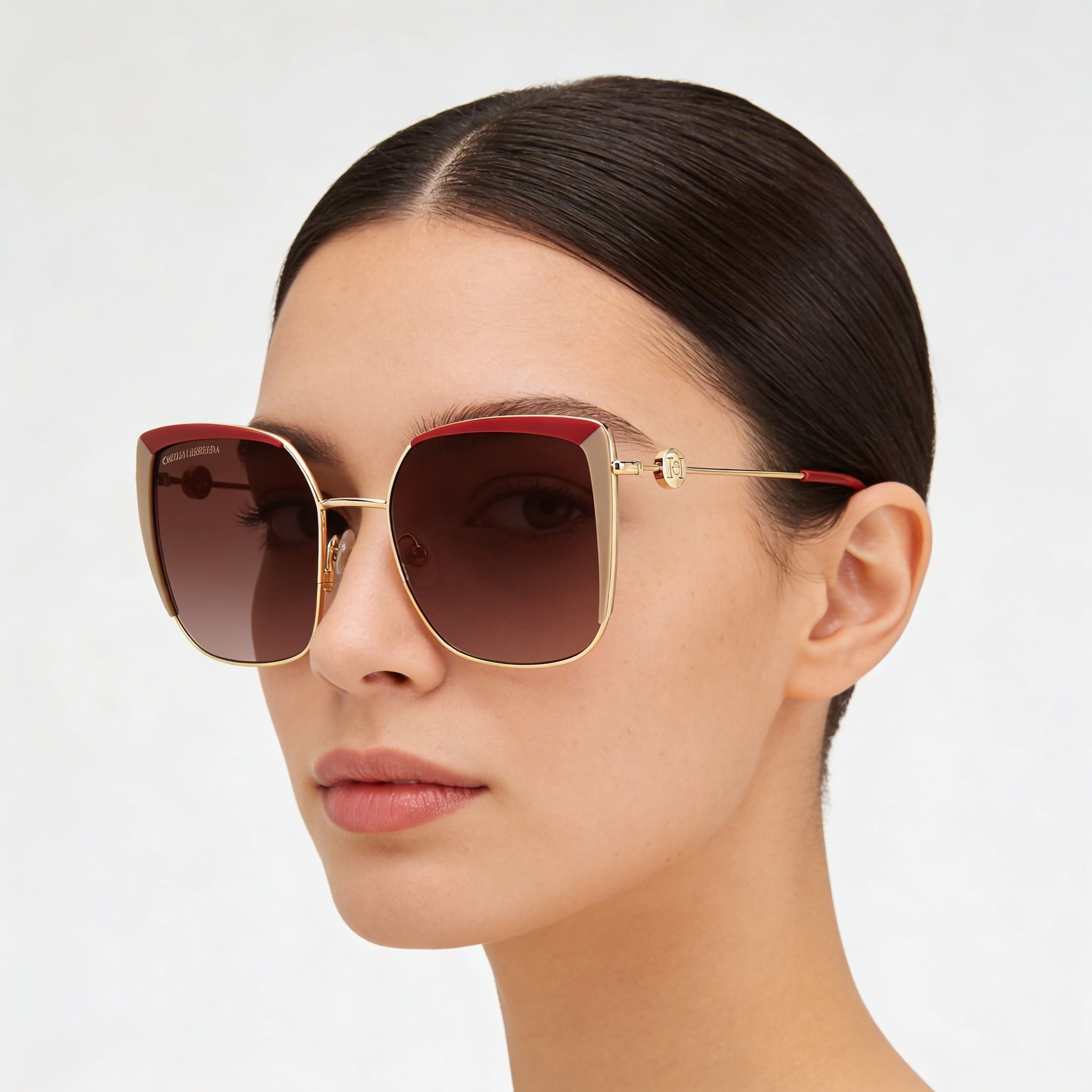Carolina Herrera Her 0111/S Women's Stainless Steel Square Sunglasses, Red Beige/Pink Doubleshade, 57mm, Photo 3
