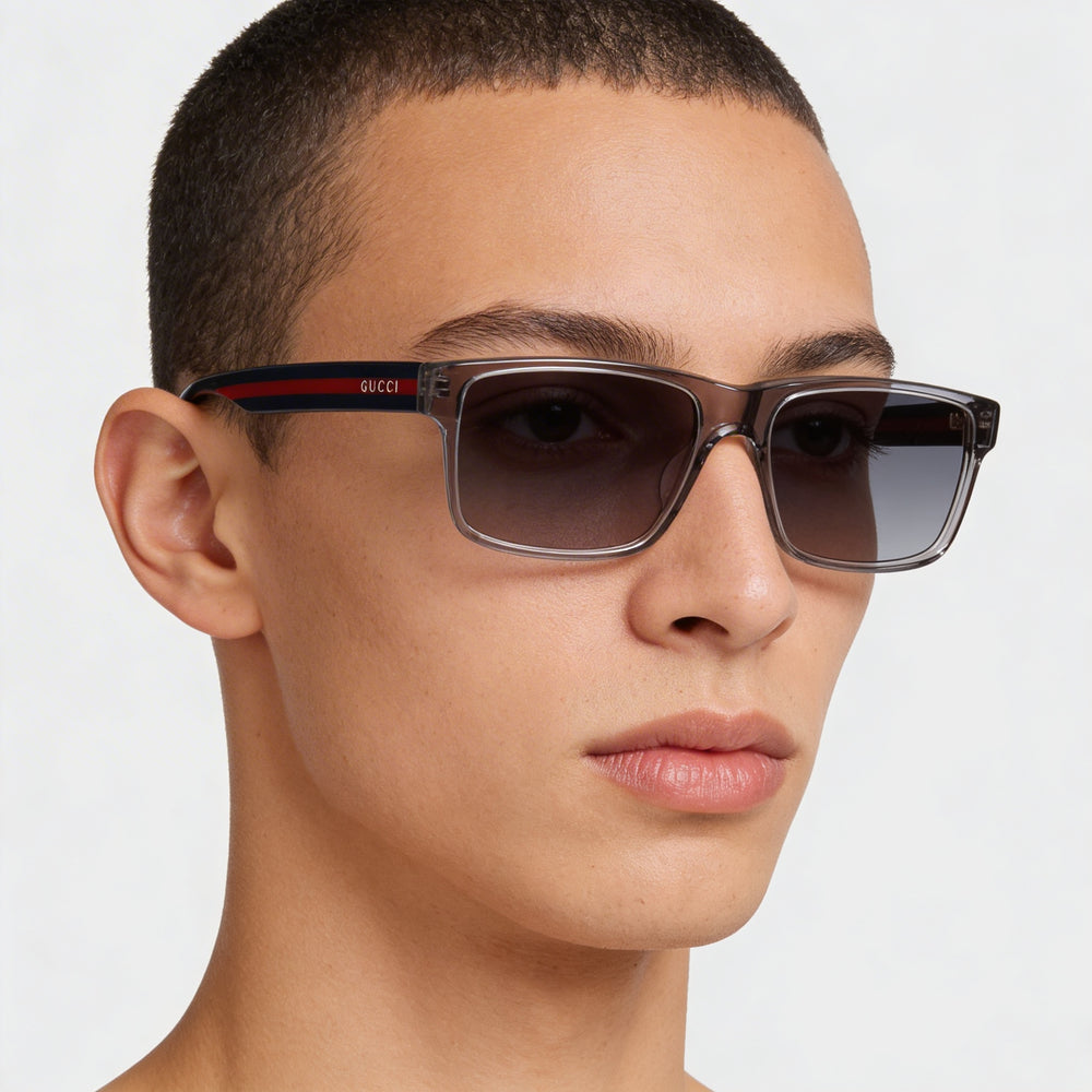 Gucci Web Unisex Transparent Grey Blue Acetate Rectangle Full Rim Prescription-Ready Non- Eyeglasses 56-16mm