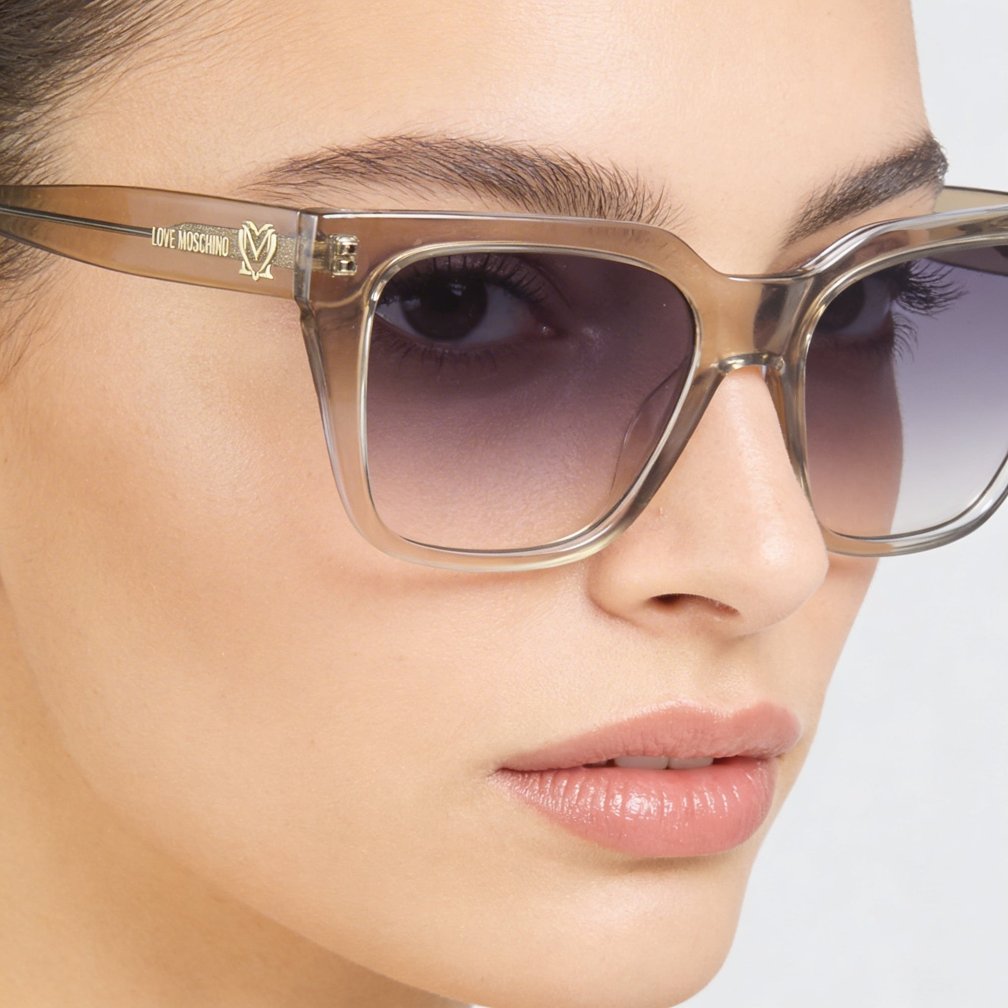 Love Moschino Classic Women's UV Protected Sunglasses, Beige Violet Cellulose Propionate Frame, Grey Fuchsia Lenses, 52mm, Photo 4