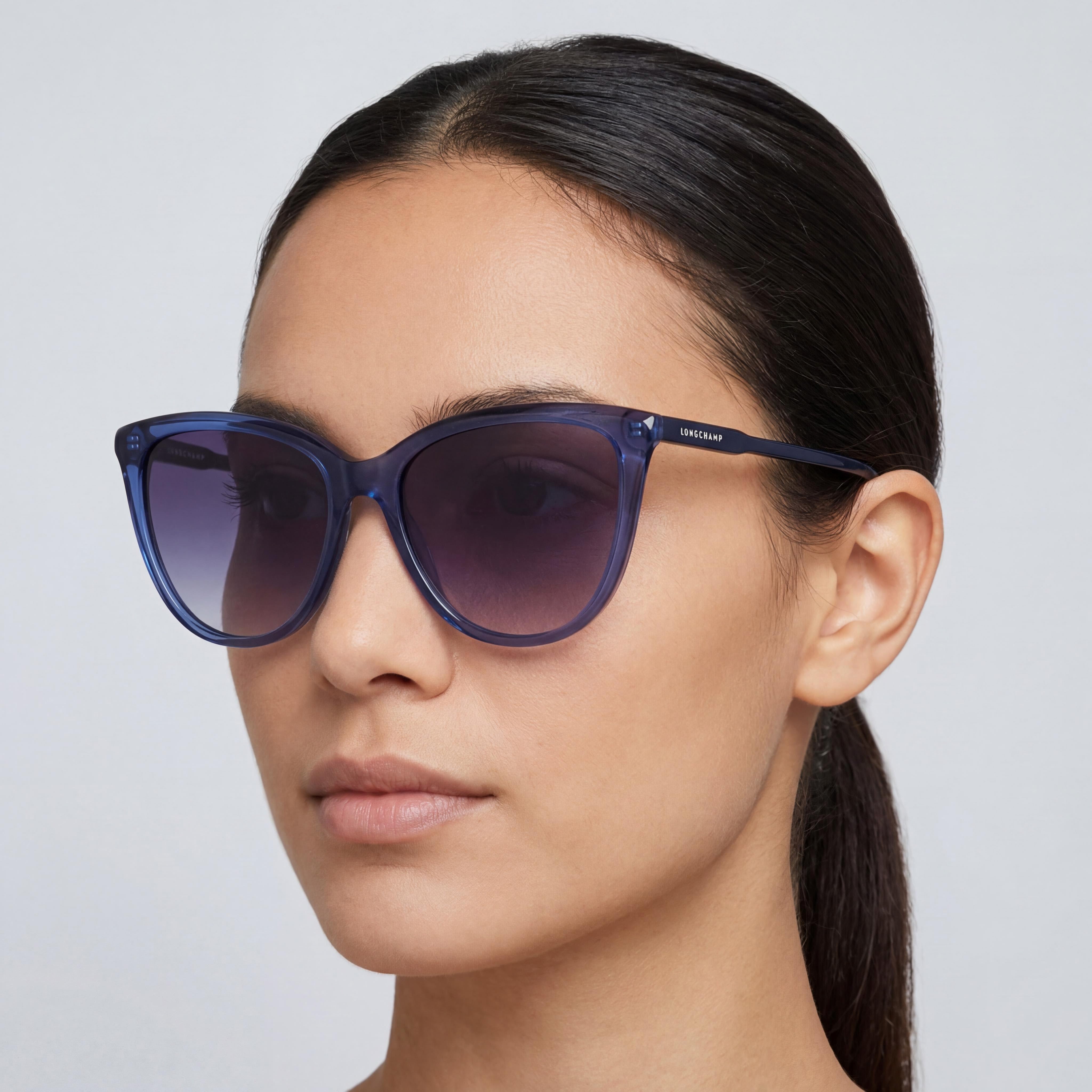 Gafas de sol Longchamp Modern Unisex con montura de acetato azul, lentes de policarbonato con protección UV y 56mm de ancho de lente, Photo 5