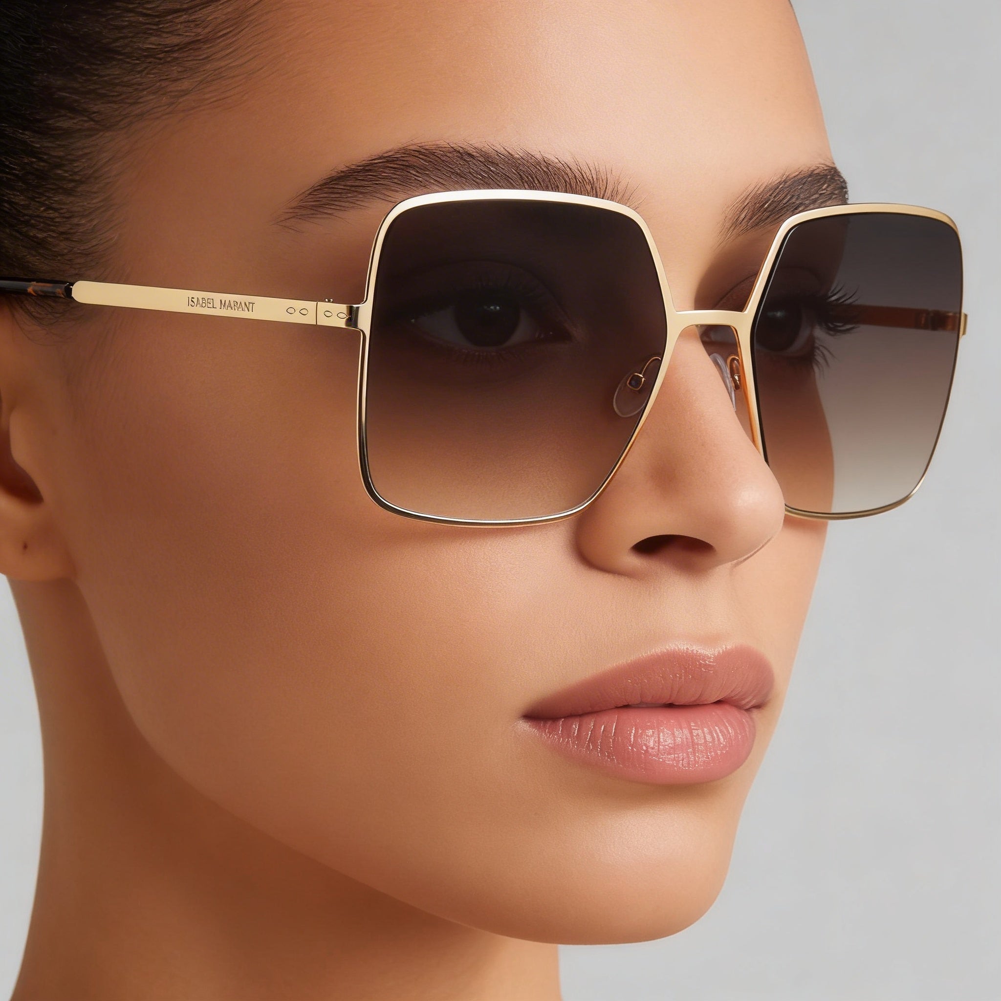 Isabel Marant Gafas de sol informales para mujer, marrones y doradas, de acero inoxidable, con montura completa cuadrada, gris y marrón, de 58 mm, Photo 5
