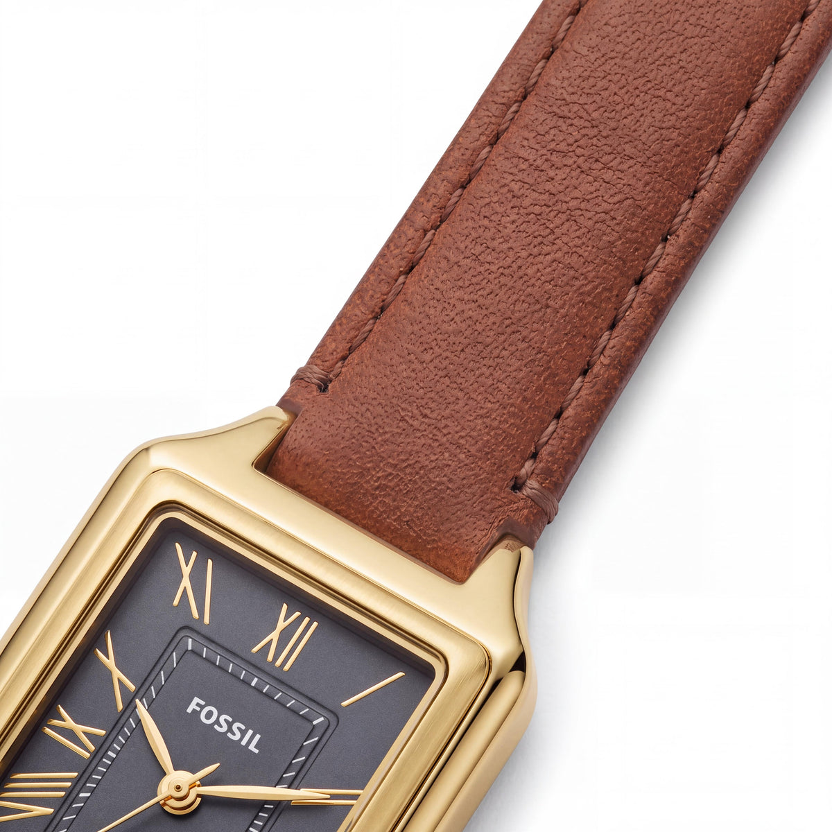 Fossil Women's Raquel Three-Hand Date LiteHide™ Leather Watch ES5303, Gold Rectangular Case, Gray Dial 23mm, Photo 3