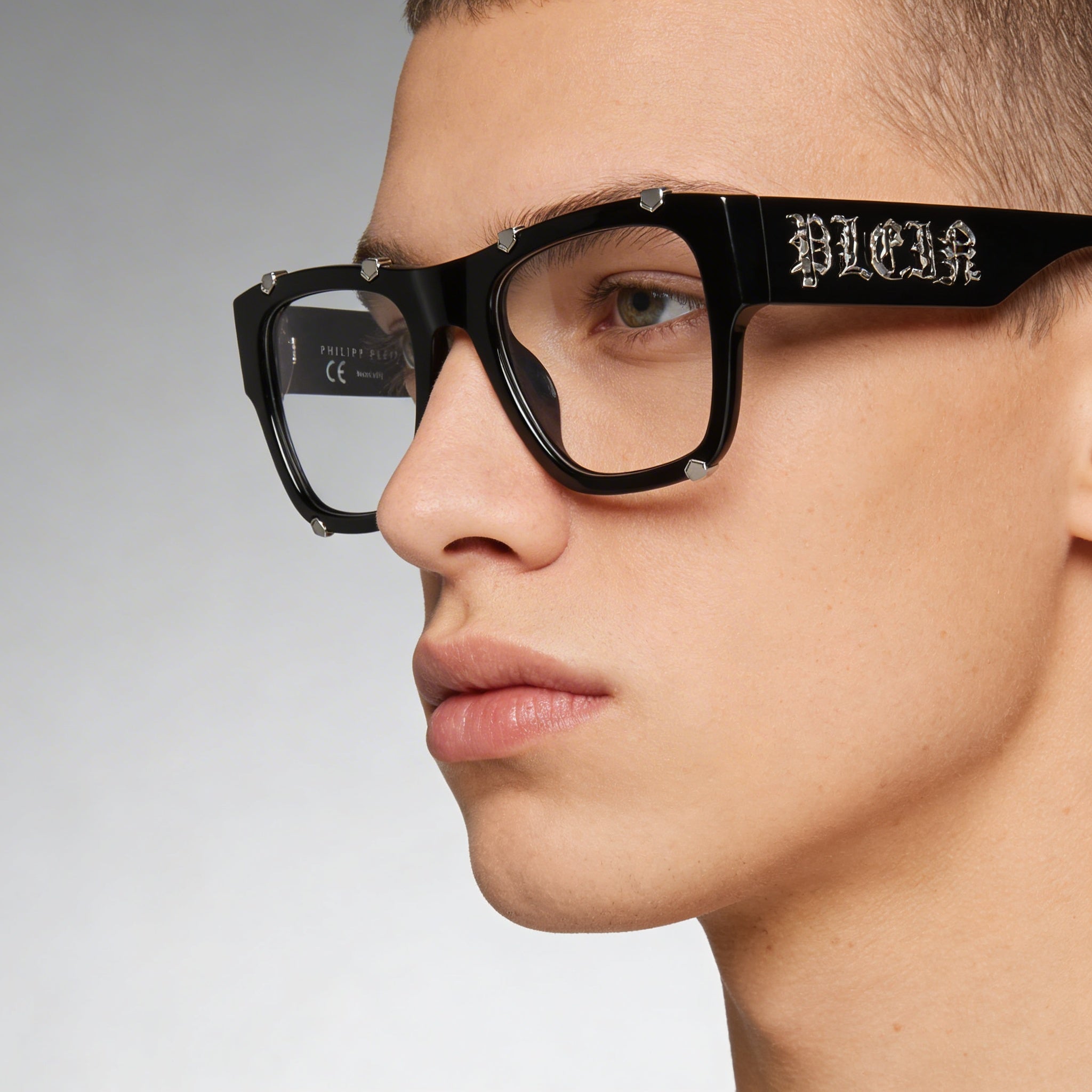 Philipp Plein classical Unisex Eyewear with Shiny Black Acetate Frame and Non-Polarised Polycarbonate Lenses 54mm, Photo 3