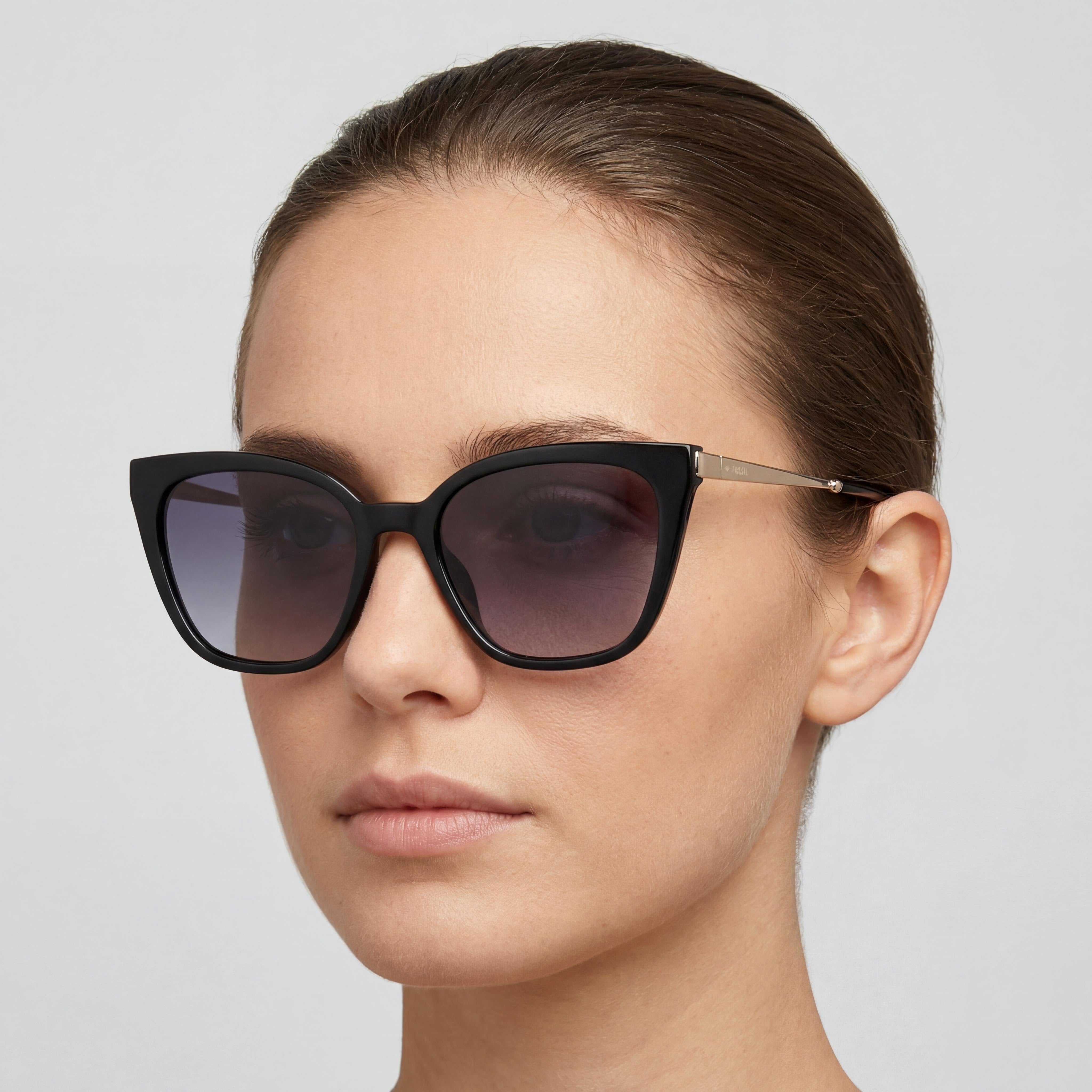 Fossil Contemporary Women's Black Grey Plastic Sunglasses with Dark Grey Shaded Lenses and UV Protection 50mm, Photo 5