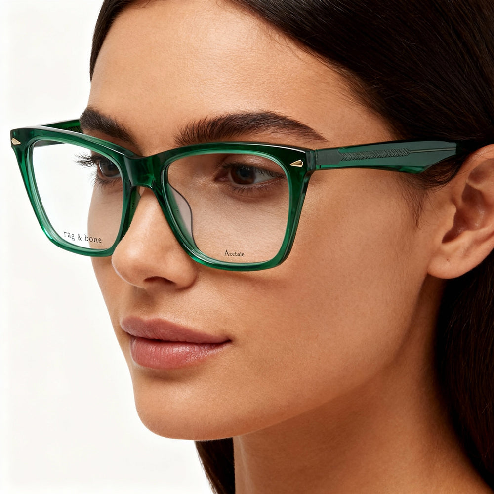 rag & bone Women's Modern RNB3013 Transparent Green Acetate Full Rim Cat Eye Eyeglasses 53mm
