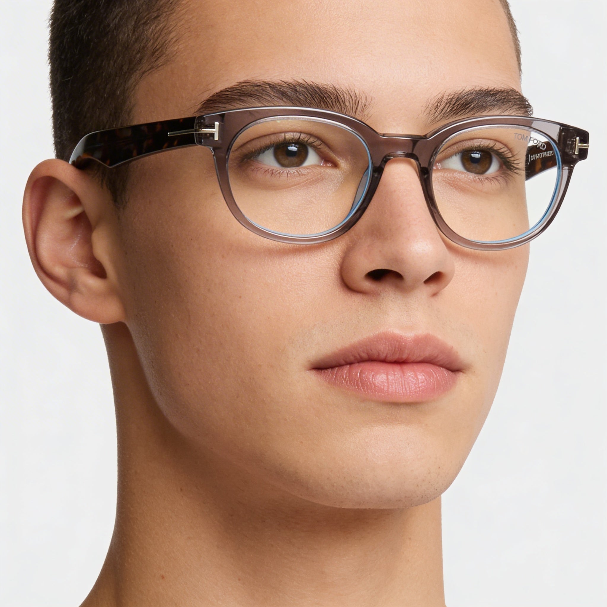 Tom Ford Ft5807-b Unisex Transparent Grey Pantographed Plastic Oval Full Rim Eyeglasses with Transparent Demo Lens 50mm, Photo 4