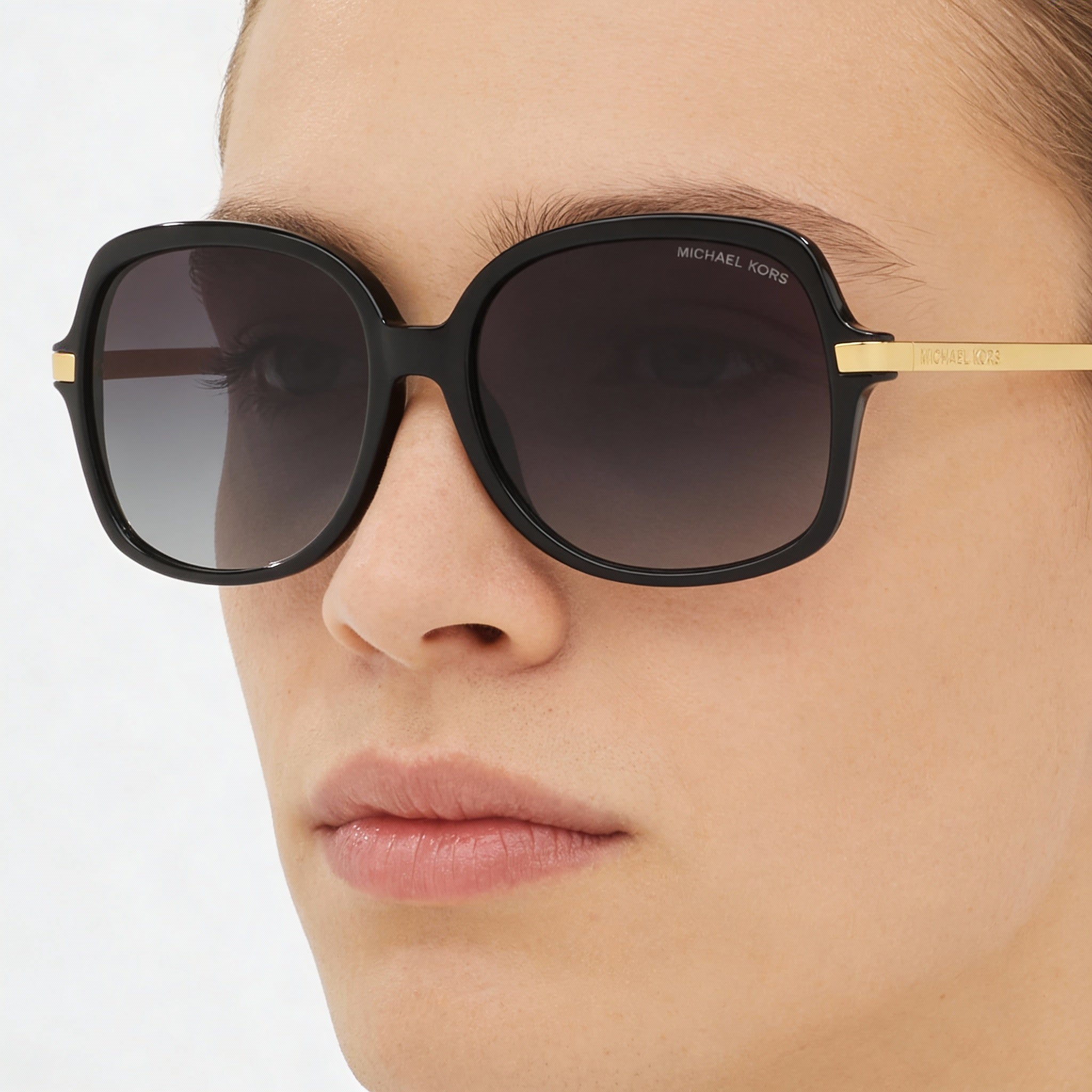 Gafas de sol Michael Kors Mk2024 Adrianna I unisex, montura de composite con degradado gris claro, color negro, dorado y gris claro, 57 mm, Photo 4