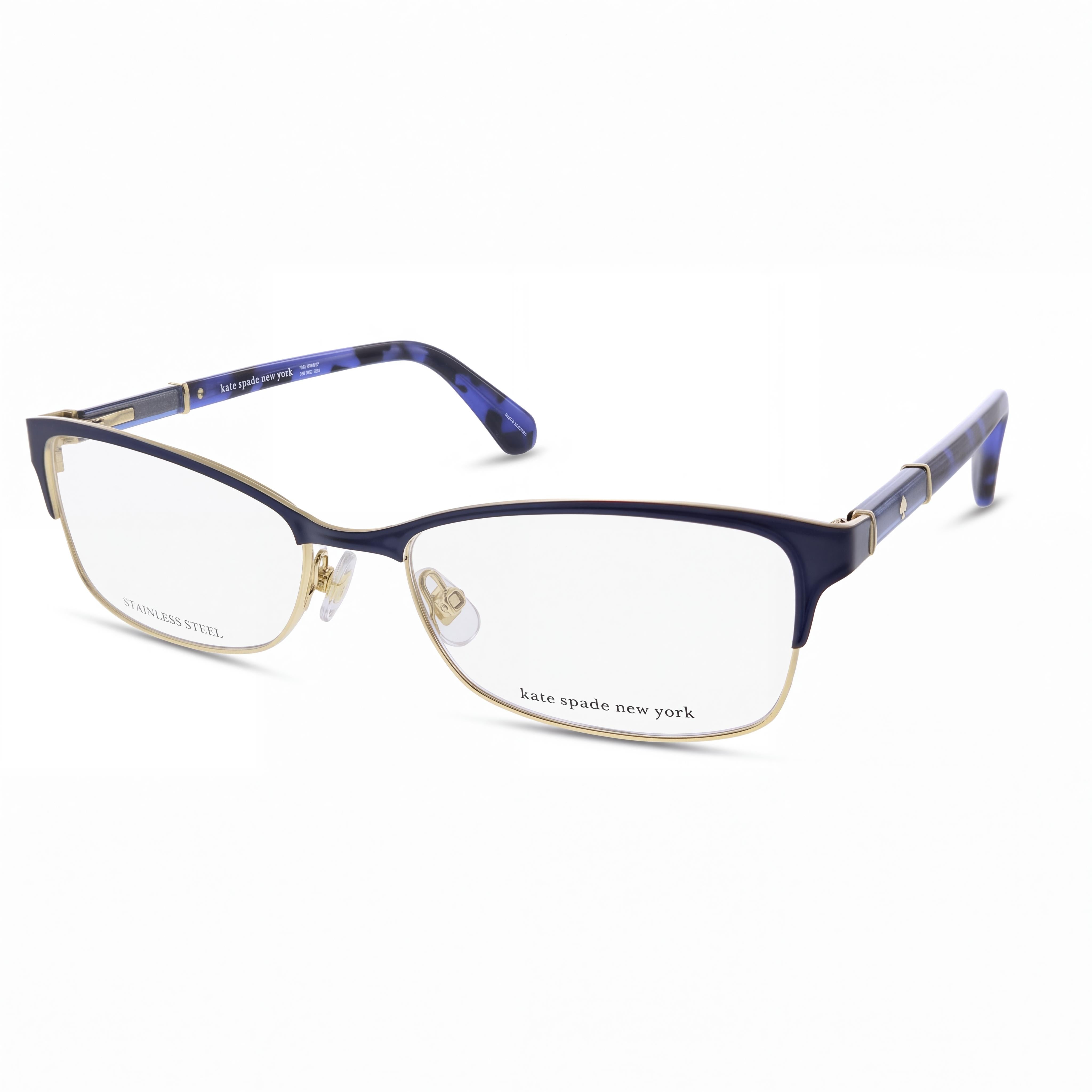 kate spade new york 0U1F  Laurianne Unisex Metal Frame Optical Eyeglasses, Matte Blue Havana, Clear Lens, 50mm, Photo 1