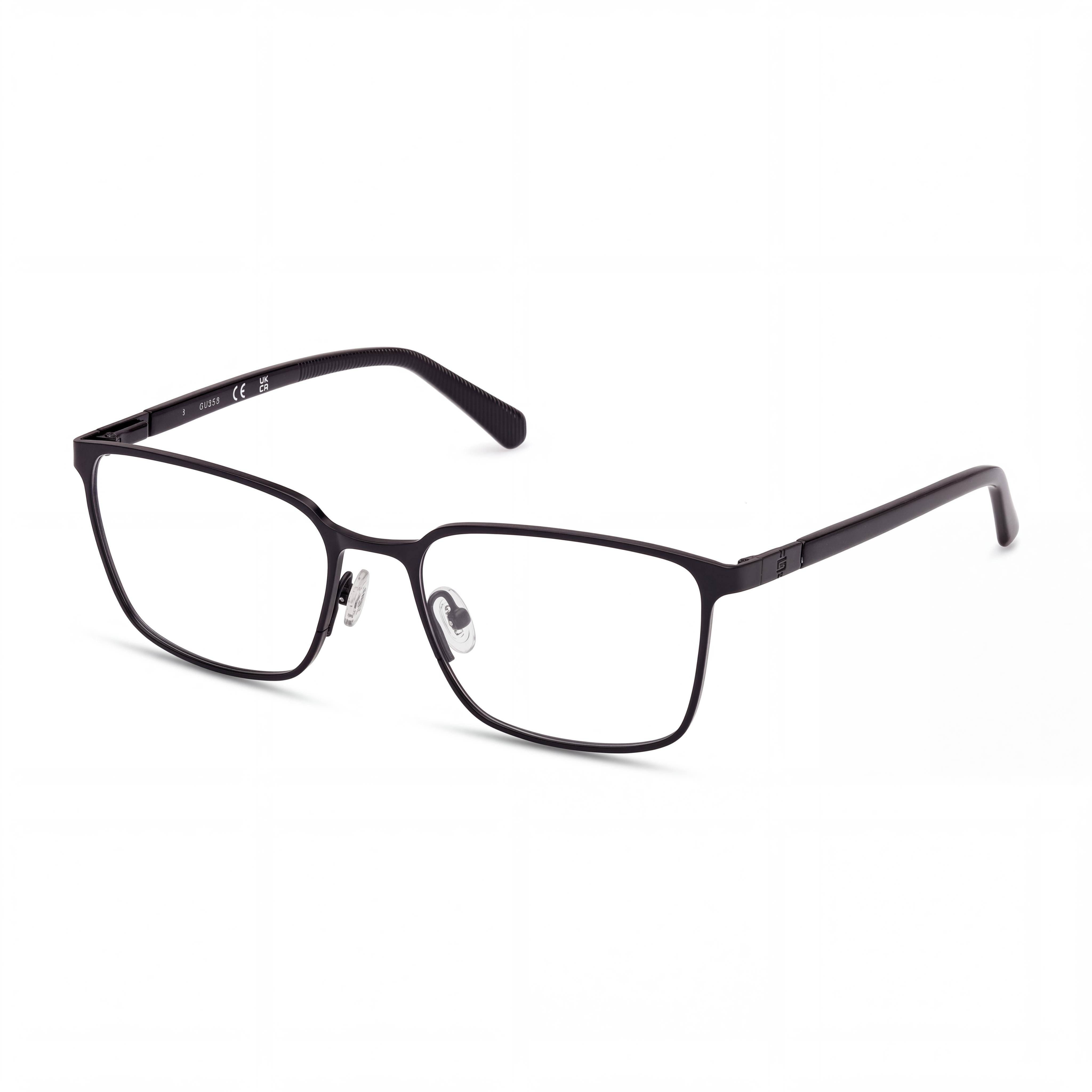 GUESS GU50243 Classic Unisex Eyeglasses, Metal Frame Matte Black with Transparent Polycarbonate Lenses, 58-18-145mm, Photo 1