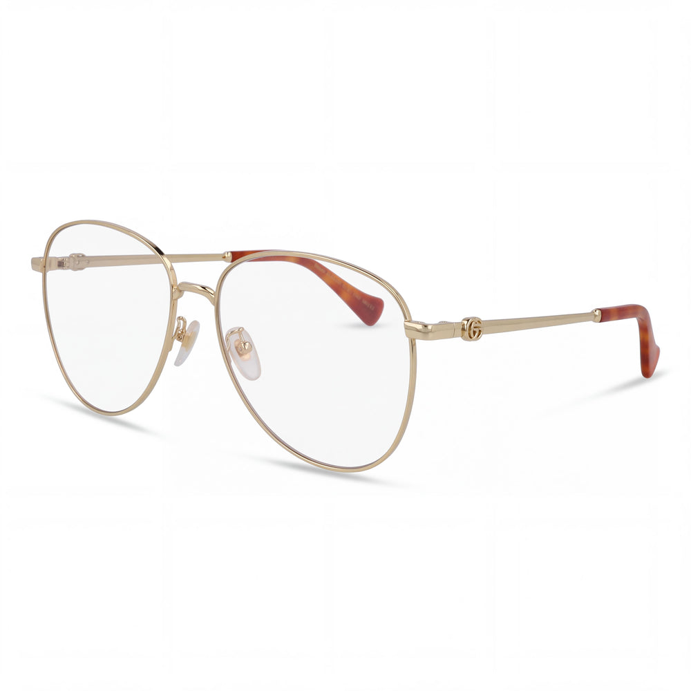 Gucci GG1419S Women's Aviator Gold Transparent Metal Sunglasses, Transparent Burgundy Photochro Lenses, 60mm