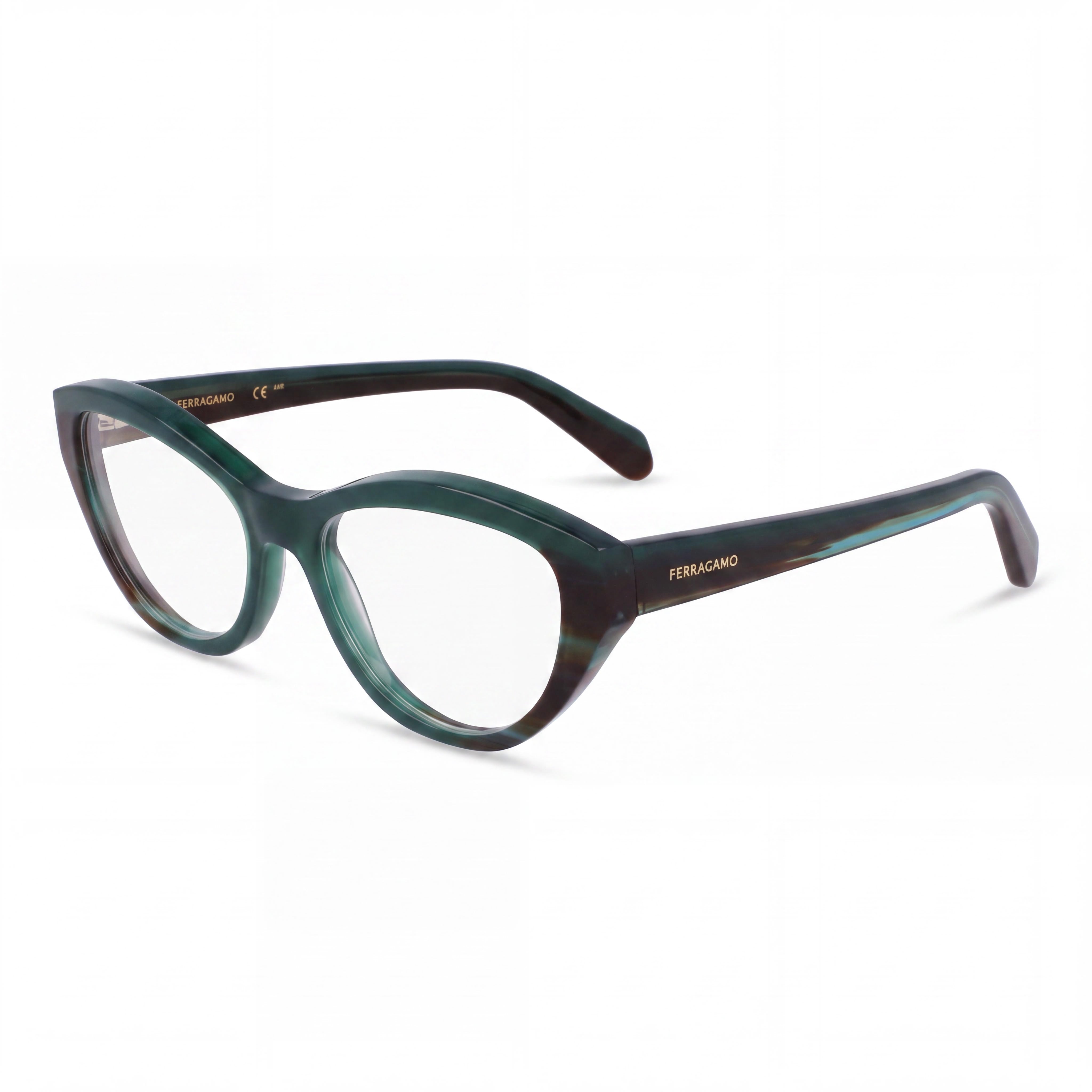 Gafas Ferragamo Sf3011 para mujer de acetato verde opalino a rayas verdes y policarbonato transparente de 53 mm, Photo 1