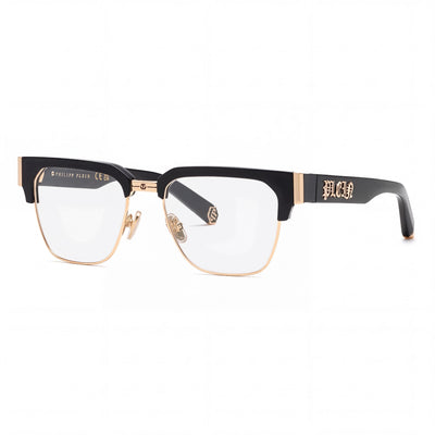 Gafas de estilo casual para hombre Philipp Plein VPP113M con montura de metal brillante en oro rosa, ancho de lente de 53 mm