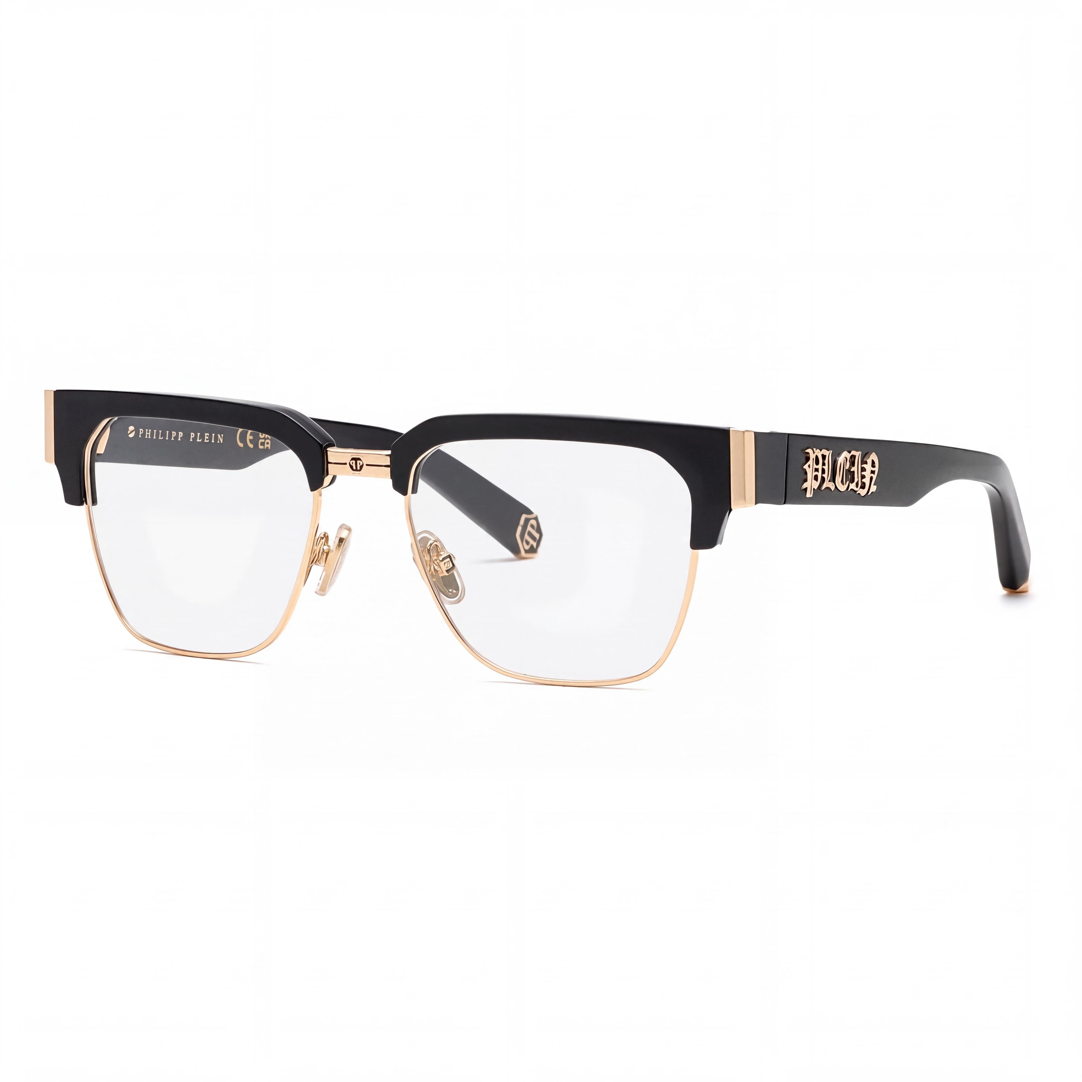 Gafas de estilo casual para hombre Philipp Plein VPP113M con montura de metal brillante en oro rosa, ancho de lente de 53 mm, Photo 1