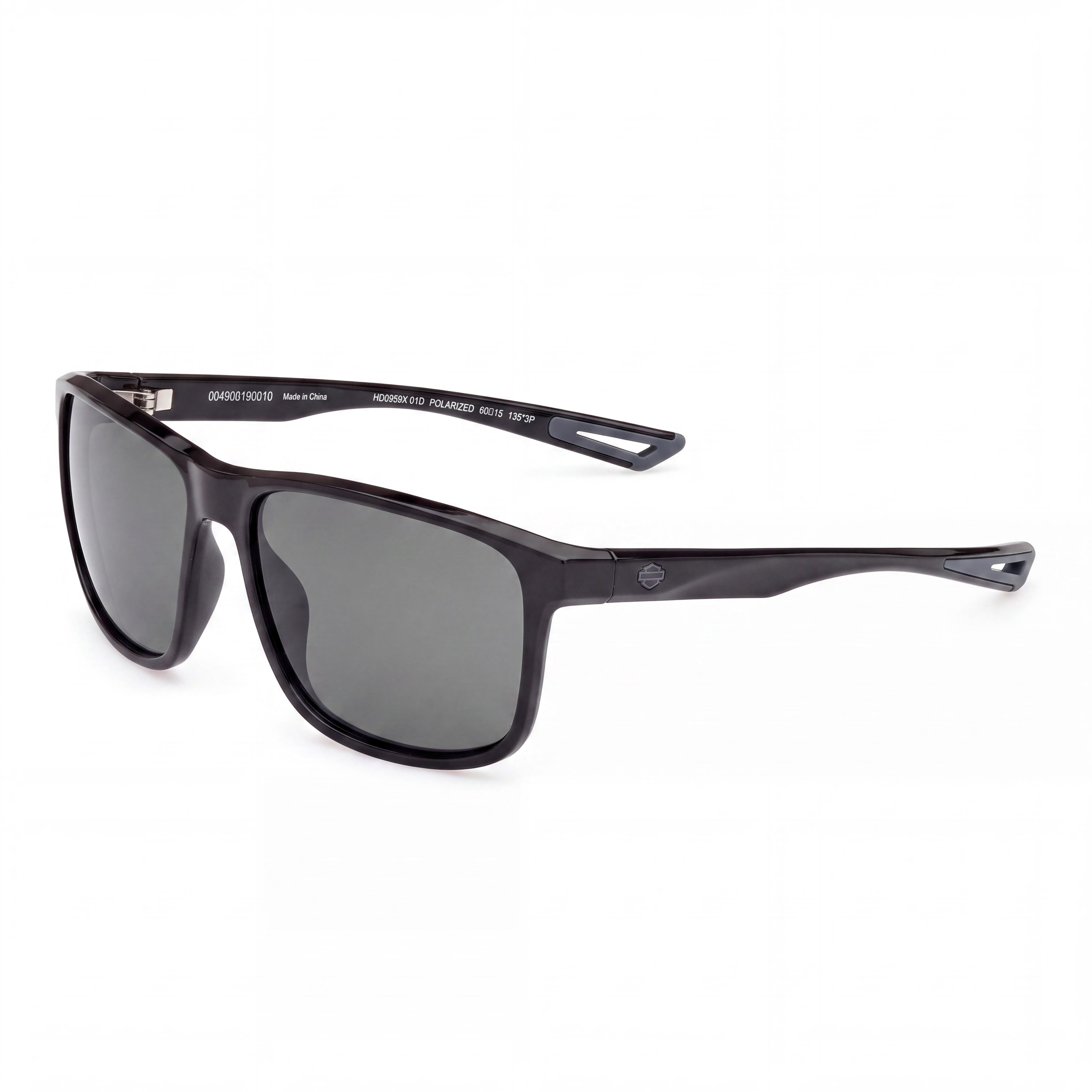 Harley-Davidson Hd0959x Men's Shiny Black Plastic Frame with Smoke Polarized UV Protection Lenses 60mm, Photo 1