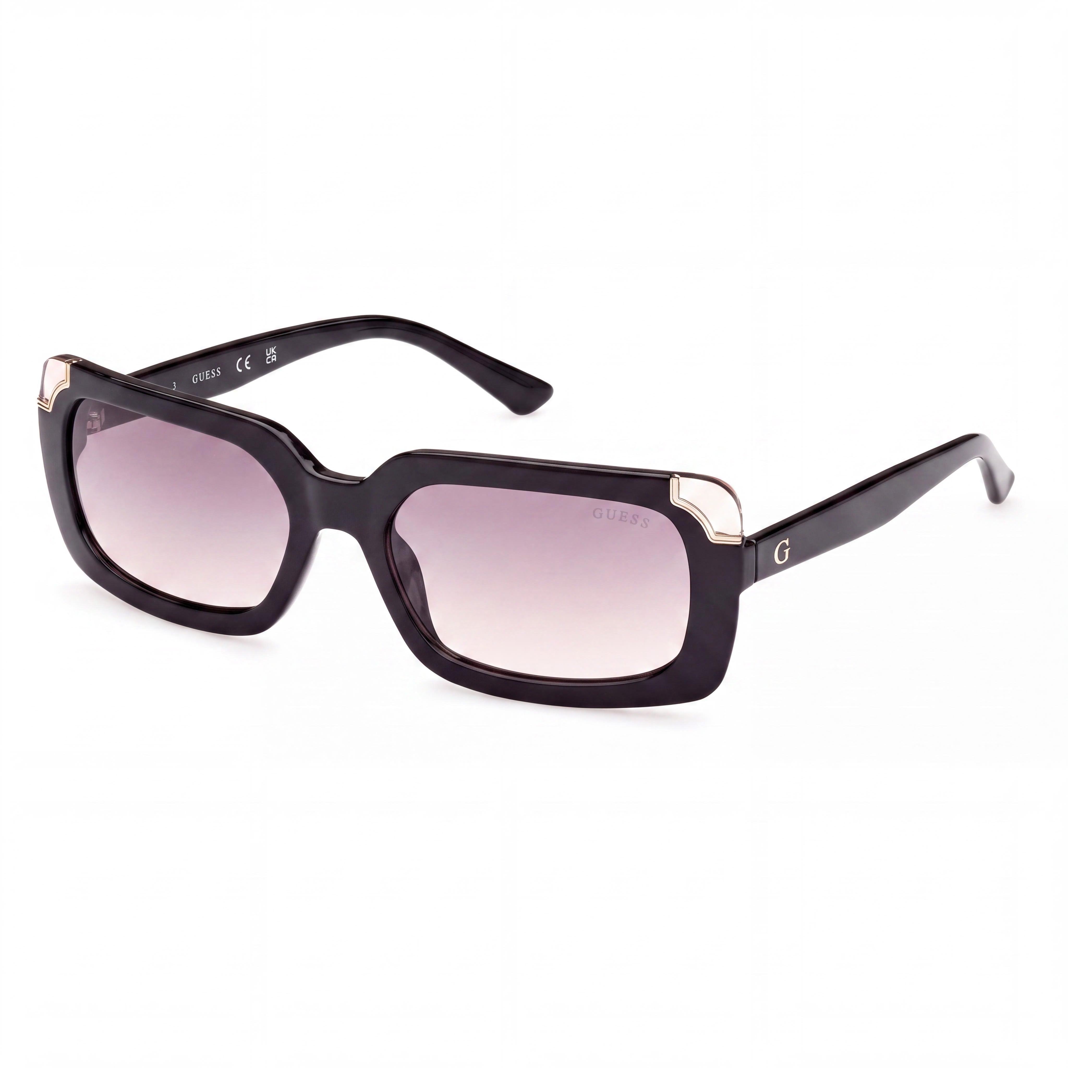 Gafas de Sol Clásicas GUESS para Mujer de Plástico Inyectado Negro Brillante Lentes Degardadas Gris Oscuro 59mm Protección UV, Photo 1
