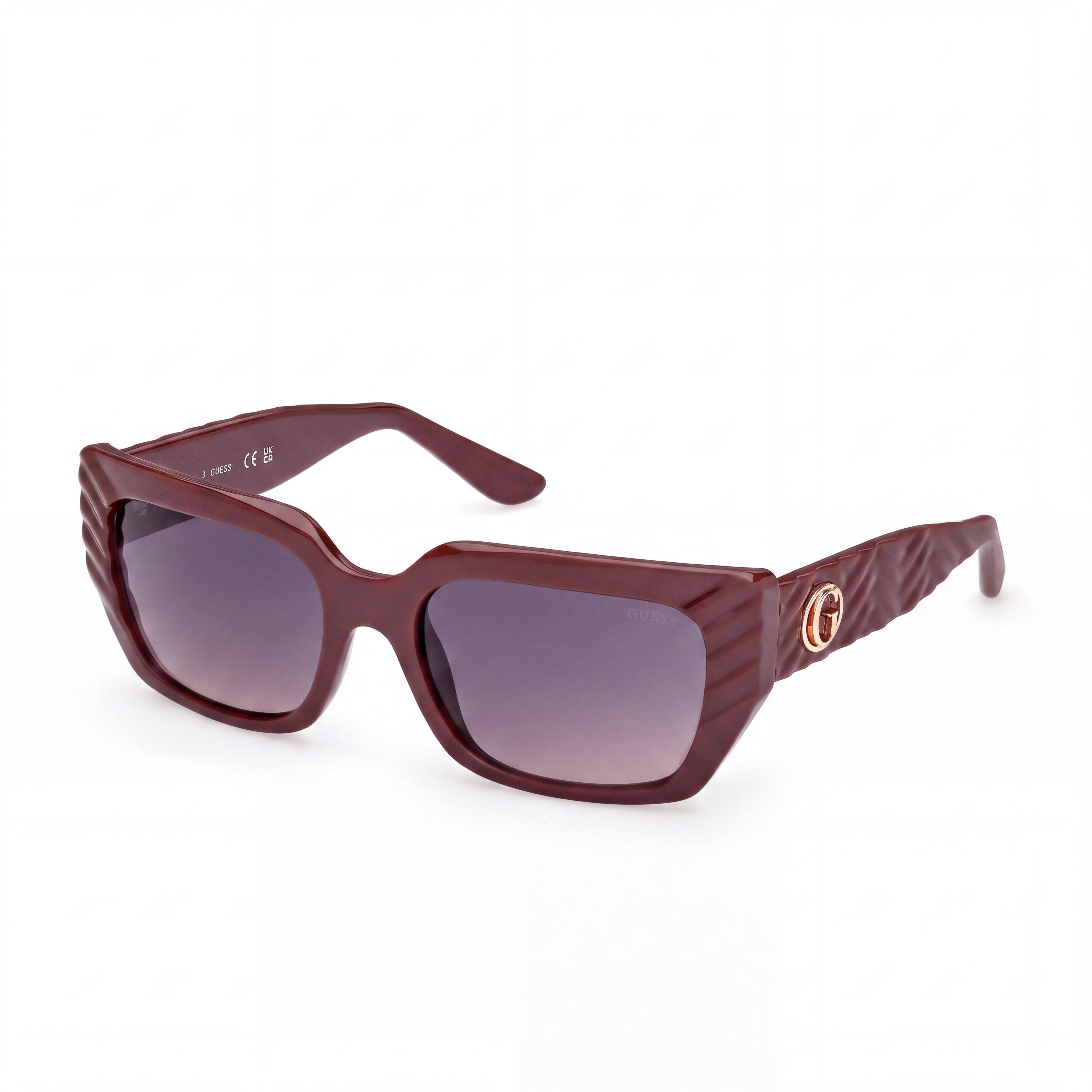 GUESS Gafas de sol rectangulares de plástico Leigh-anne, para mujer, color burdeos brillante, violeta degradado 55 mm, Photo 1