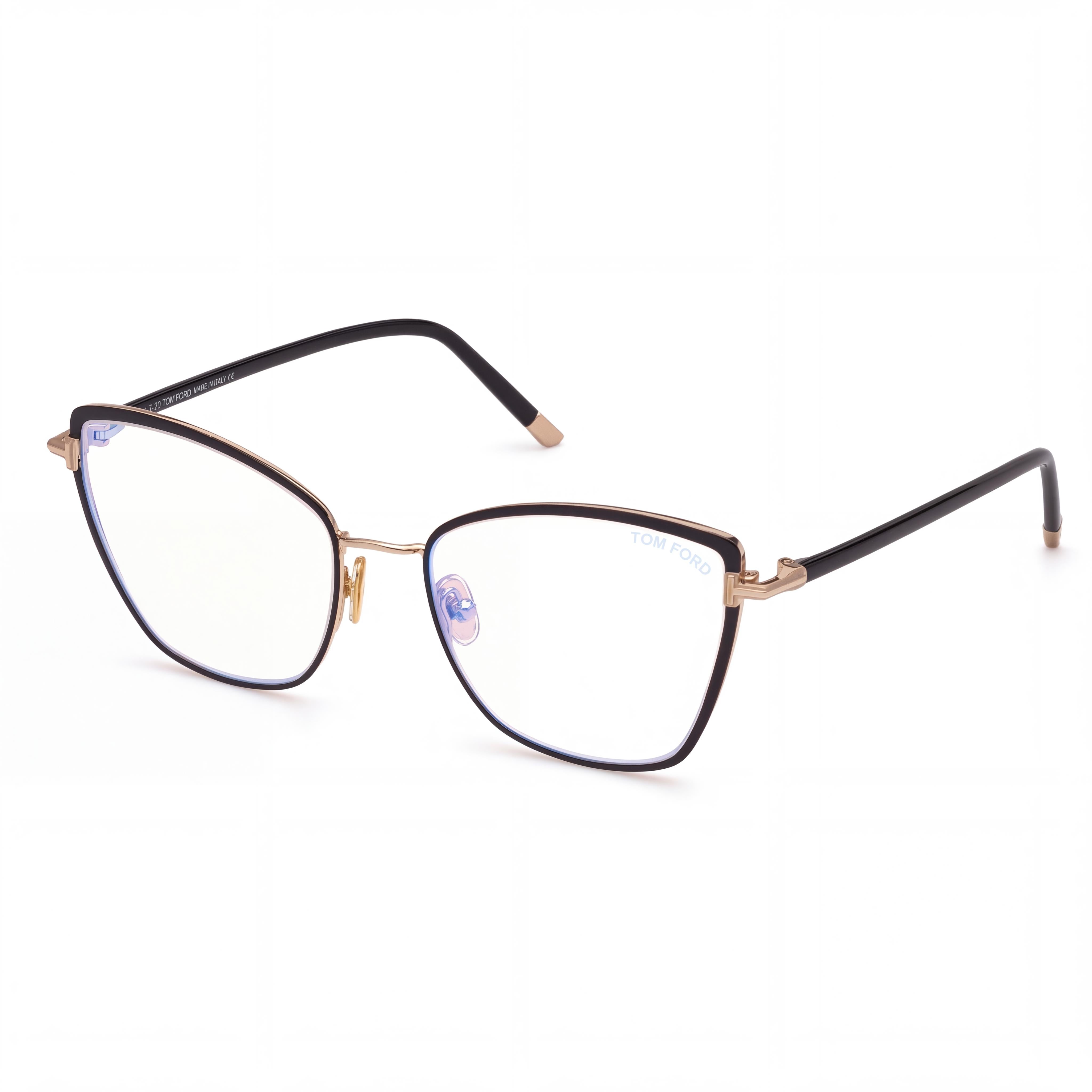 Gafas Tom Ford FT5740-B para mujer, estilo ojo de gato, de metal, con protección contra la luz azul, sin montura, esmaltadas en negro, oro rosa, 54 mm, Photo 1