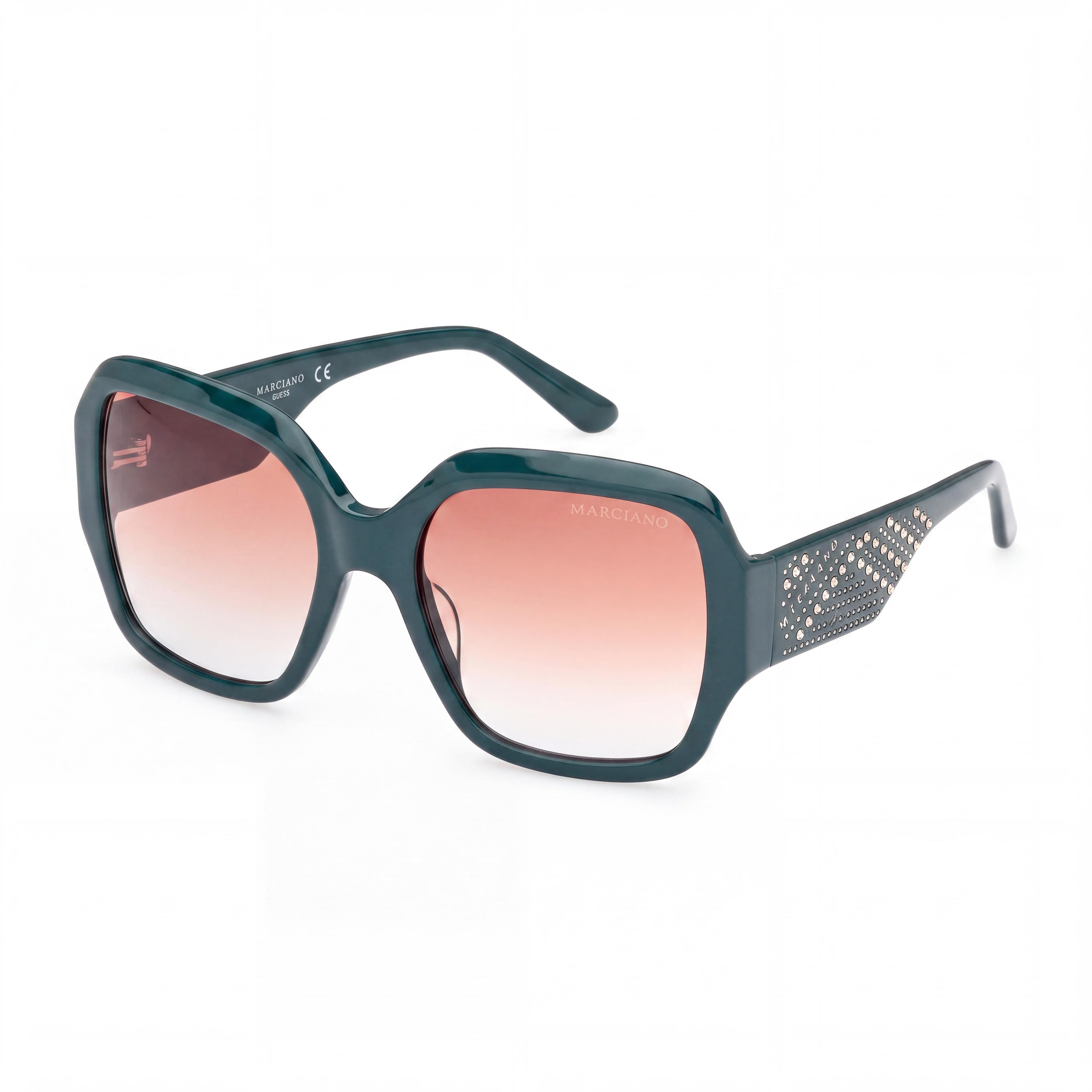 GUESS by Marciano Women's Classic Dark Green Plastic Frame Eyewear with Green Polycarbonate Lenses 56mm, Photo 1