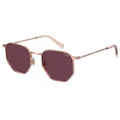 Gafas de sol casuales Levi's para hombre con montura de metal dorado y cobre, lentes rosas con protección UV, 51 mm