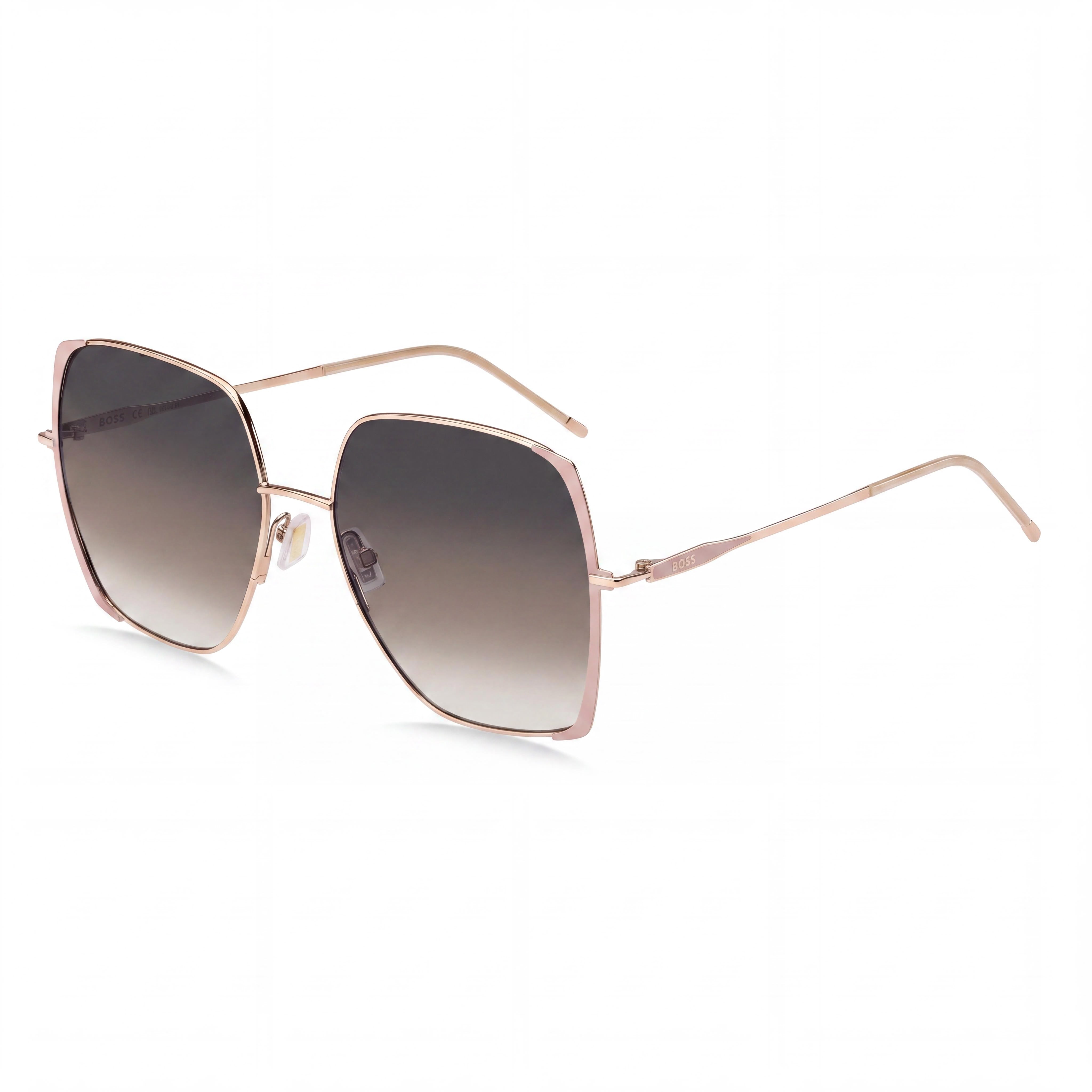 Gafas de sol casual para hombre Hugo Boss de acero inoxidable, montura nude dorada, lentes marrón gris doble tono 58mm, Photo 1