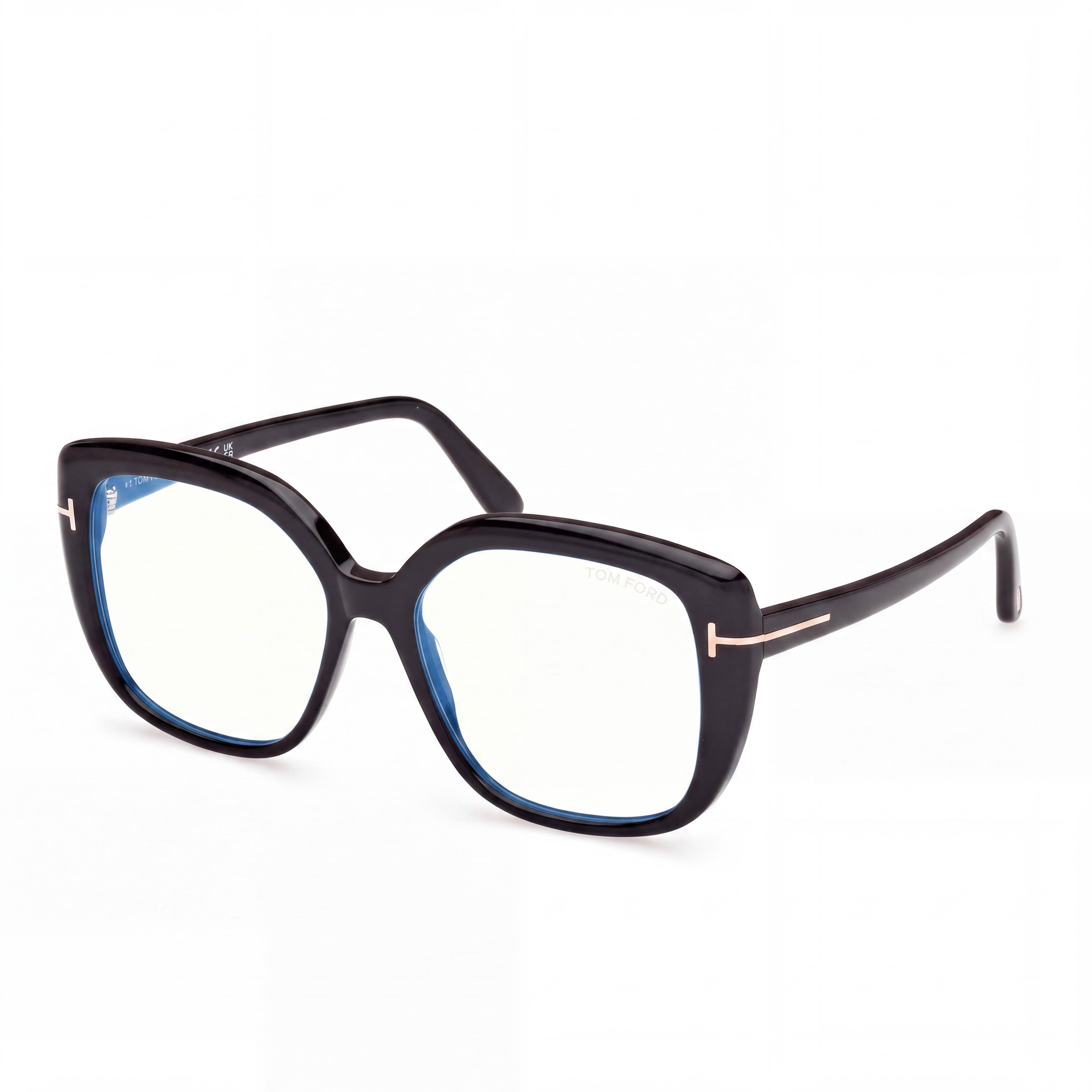 Marcolin FT6043-B Women's Shiny Black Blue Filter Plastic Frame, Black Non-Polarized Lenses 53mm, Photo 1