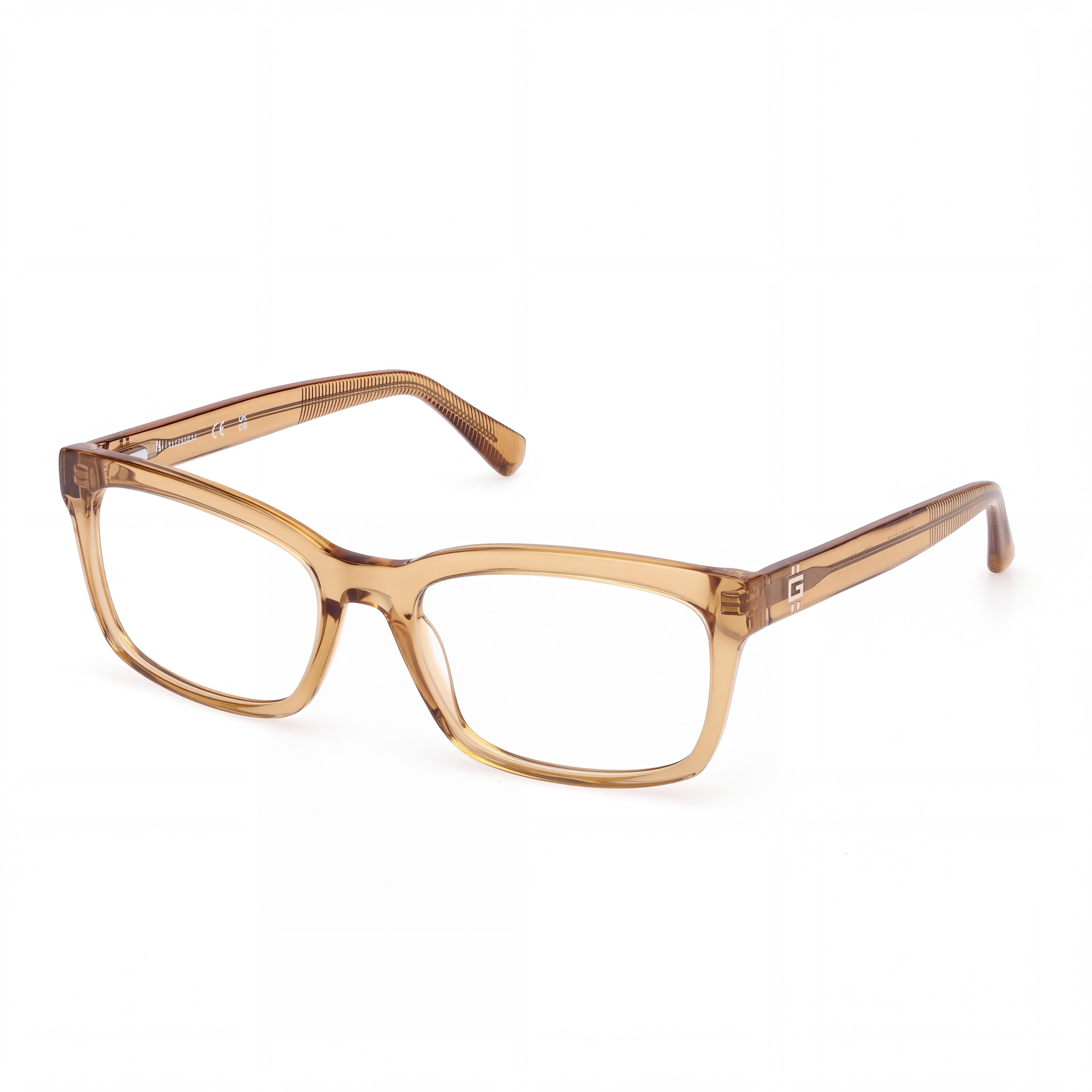 GUESS GU50252 Gafas de hombre con montura de plástico amarillo oscuro y lentes de policarbonato transparentes 55-19-145, Photo 1