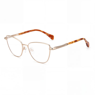 Gafas de sol Rag & Bone RNB3037 de acero inoxidable con montura ojo de gato adaptables a la luz para mujer, color dorado claro semimate, 53 mm