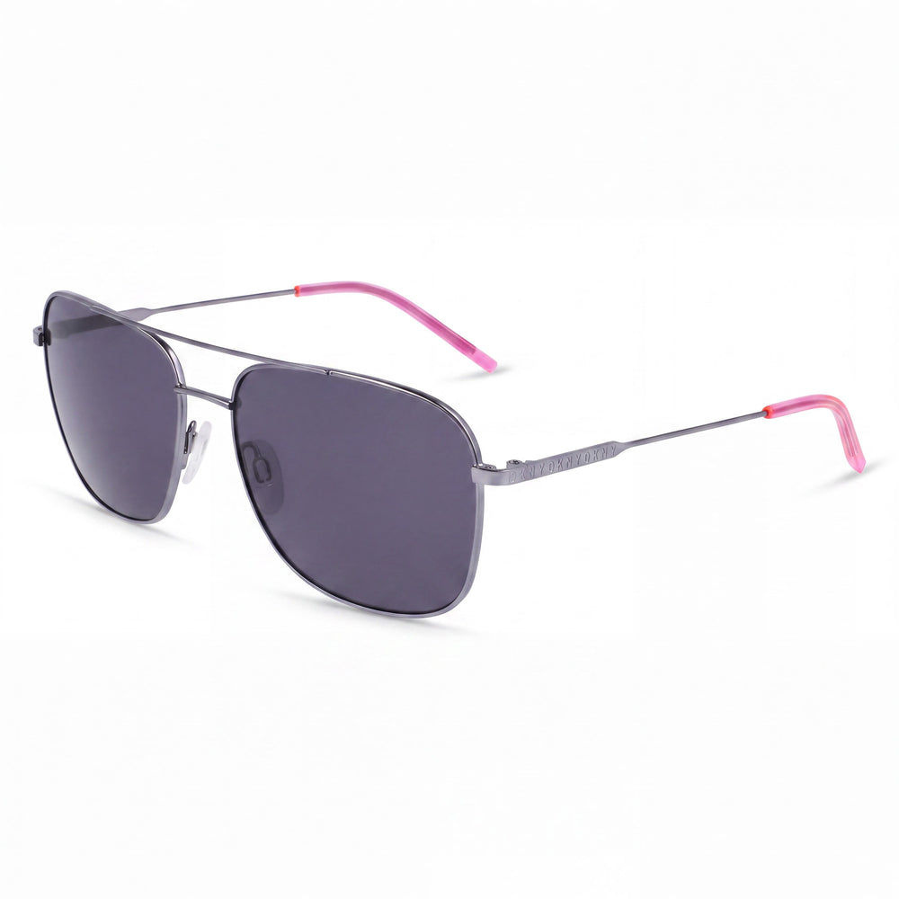 DKNY Square Women's Metal 100% UV Protection Sunglasses, Gunmetal Neon Pink Frame with Solid Smoke Lenses, 58mm
