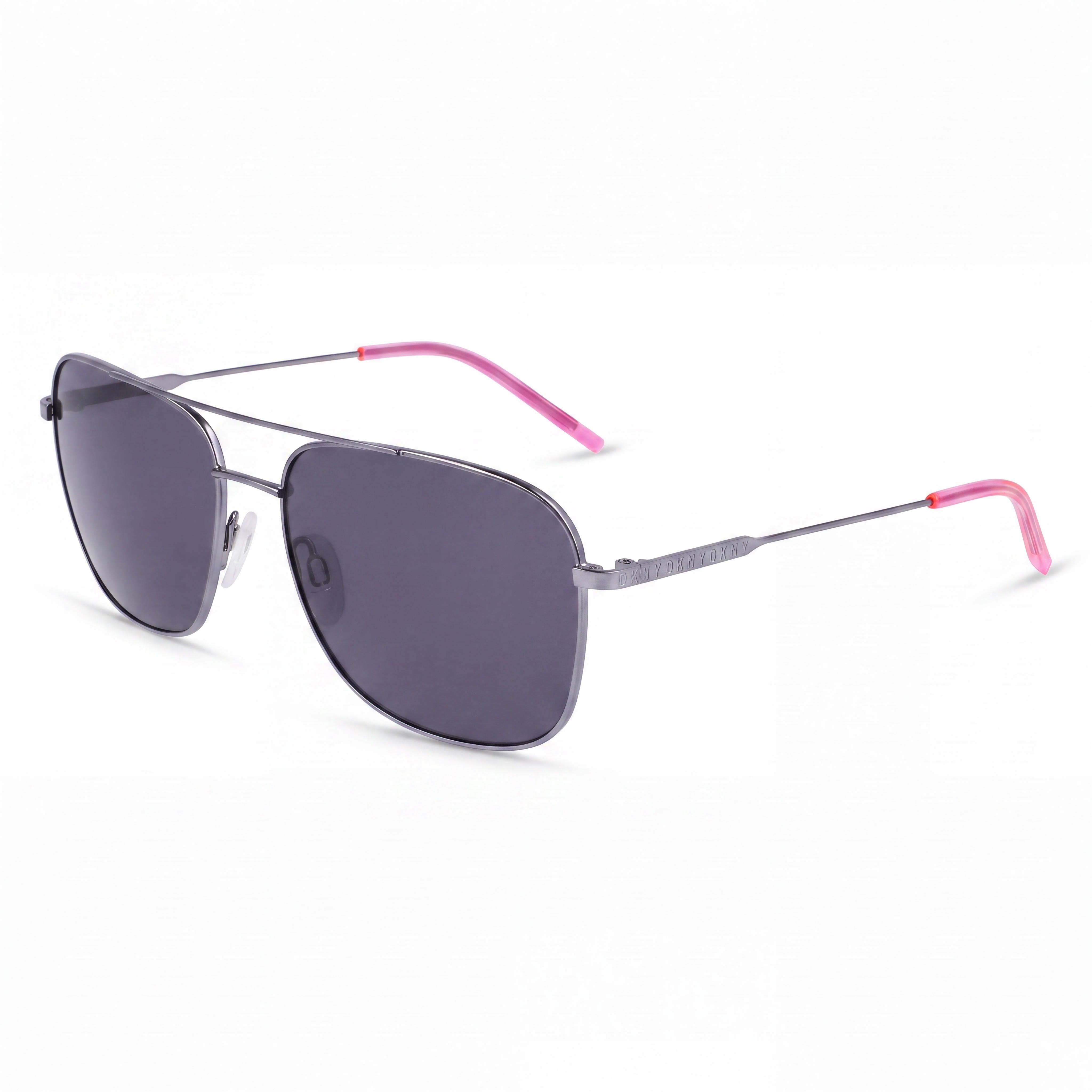 Gafas de sol DKNY Square para mujer, de metal, con protección UV 100 %, montura rosa neón metalizado y lentes ahumadas lisas, 58 mm, Photo 1