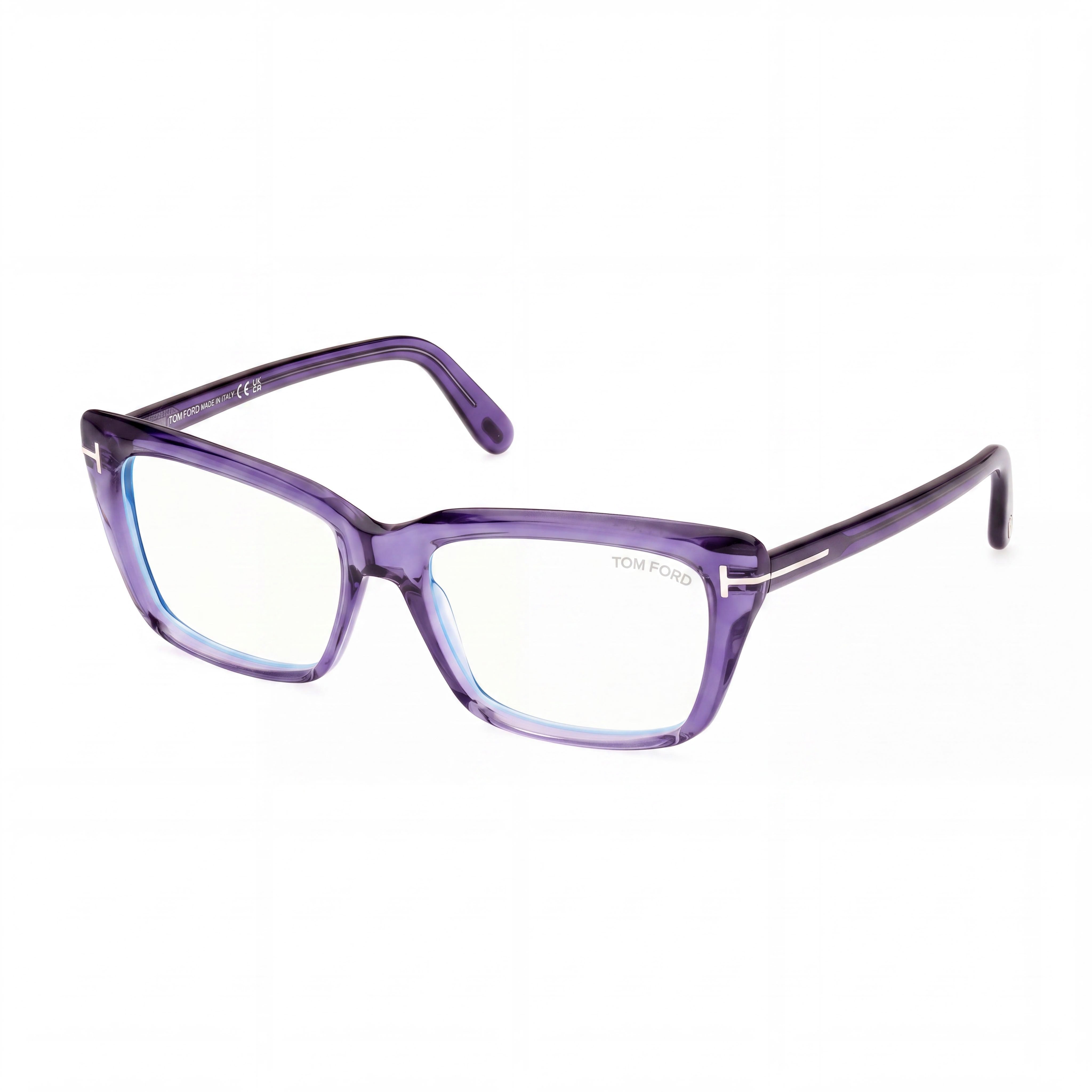 Tom Ford Women's Cat Eye Acetate Eyeglasses, Transparent Violet Frame, 54mm, Clear Demo Lenses, Prescription Ready, Photo 1