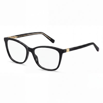 Gafas Tommy Hilfiger RECTANGULARES/CUADRADAS para mujer, montura de plástico negra, policarbonato, lentes de 54 mm, puente de 15 mm, patillas de 140 mm