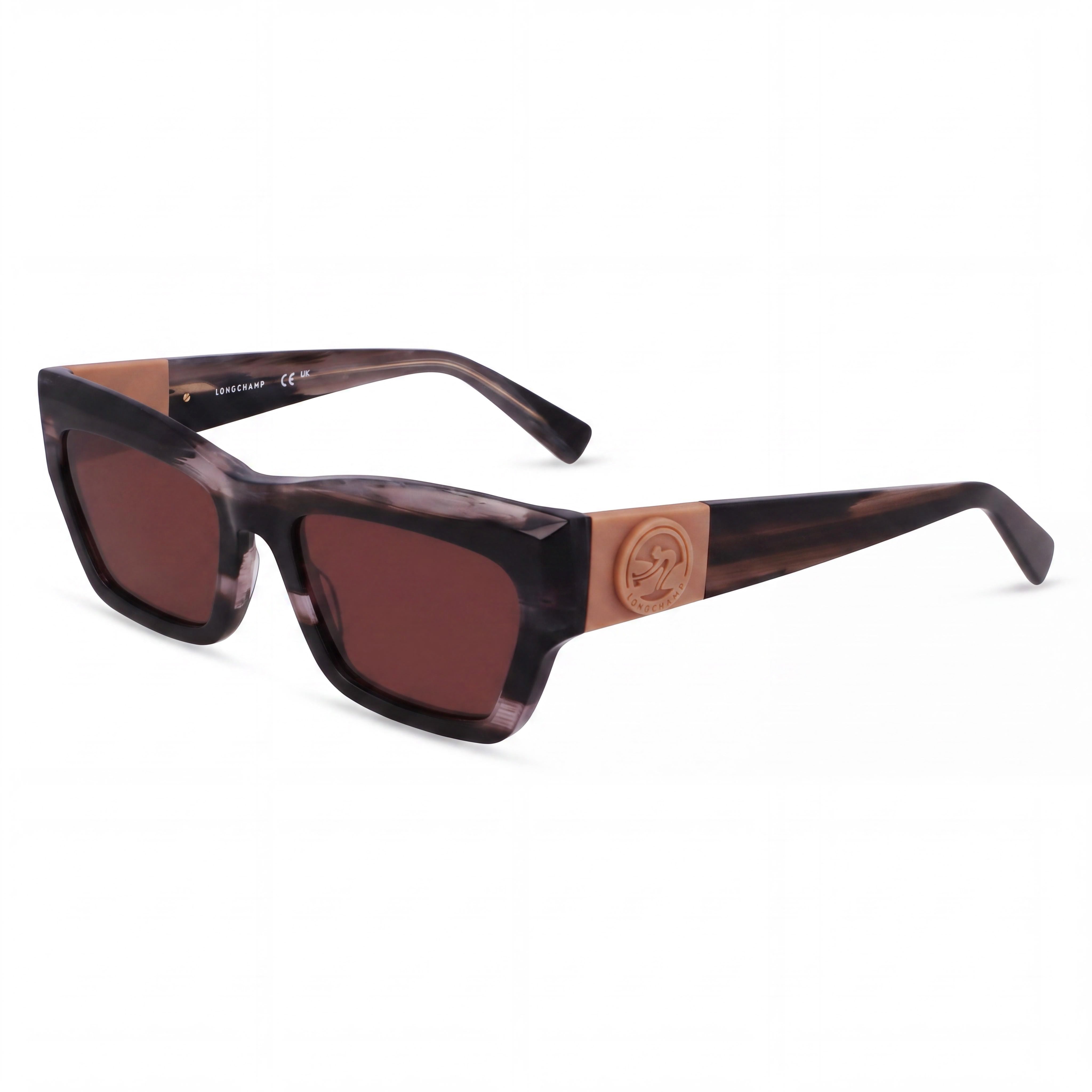 Longchamp Modern Men's Striped Black Acetate Sunglasses with Plastic Lenses, Lens Width 6, Bridge Width 1, Temple Length 2, Photo 1