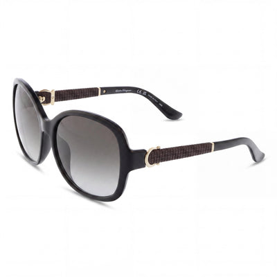 Salvatore Ferragamo Oval Gradient Black/Grey Women's Plastic Sunglasses, Grey Gradient Polycarbonate Lenses, UV Protection, 59mm