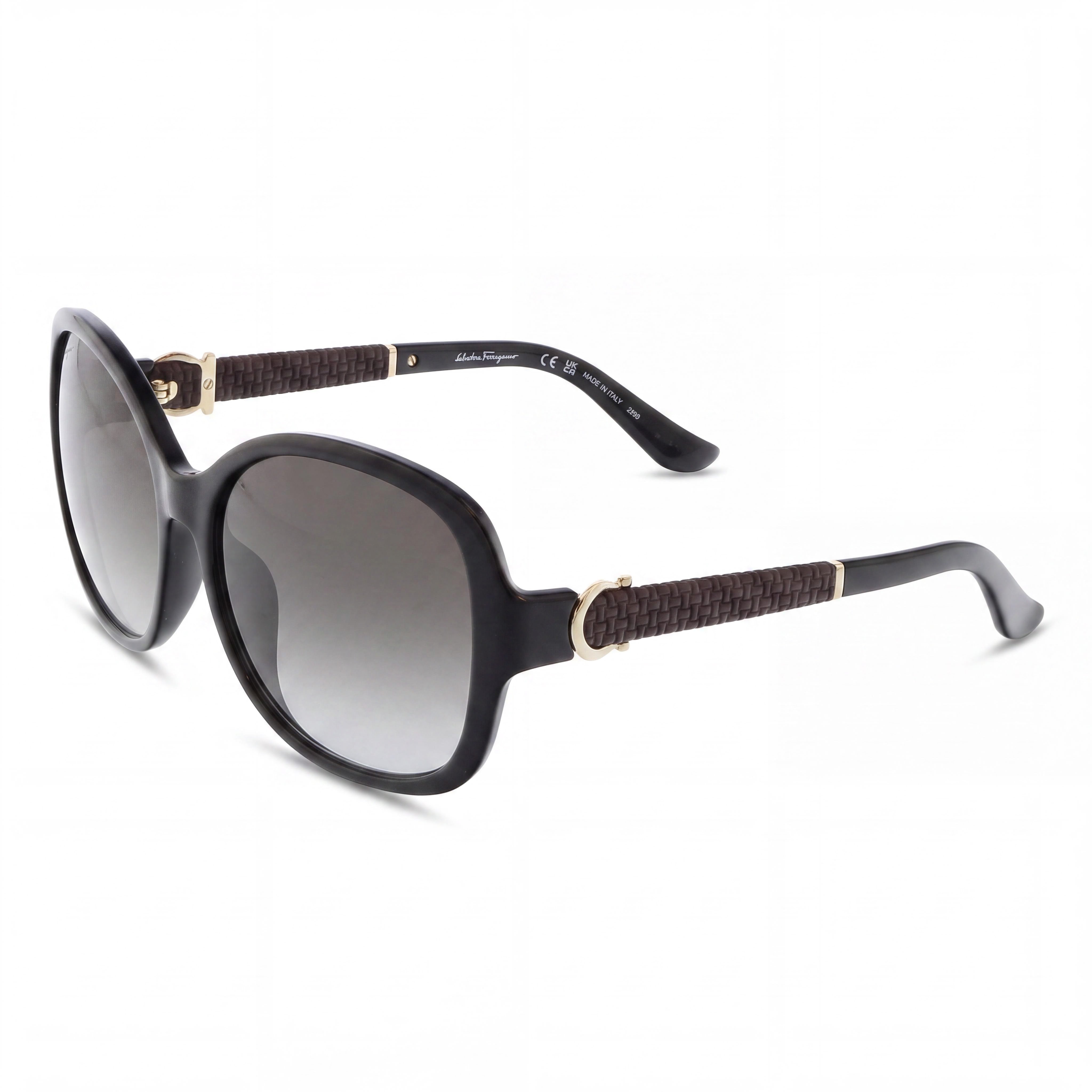 Gafas de sol de plástico ovaladas Salvatore Ferragamo degradadas en negro/gris para mujer, lentes de policarbonato con degradado gris, protección UV, 59 mm, Photo 1