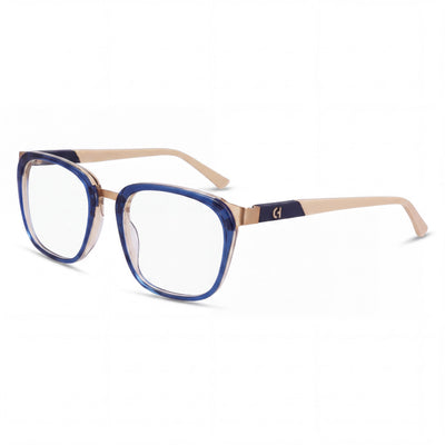 Gafas Unisex Cole Haan con lentes de muestra transparentes, listas para lentes de prescripción personalizadas, montura azul marino cristal.