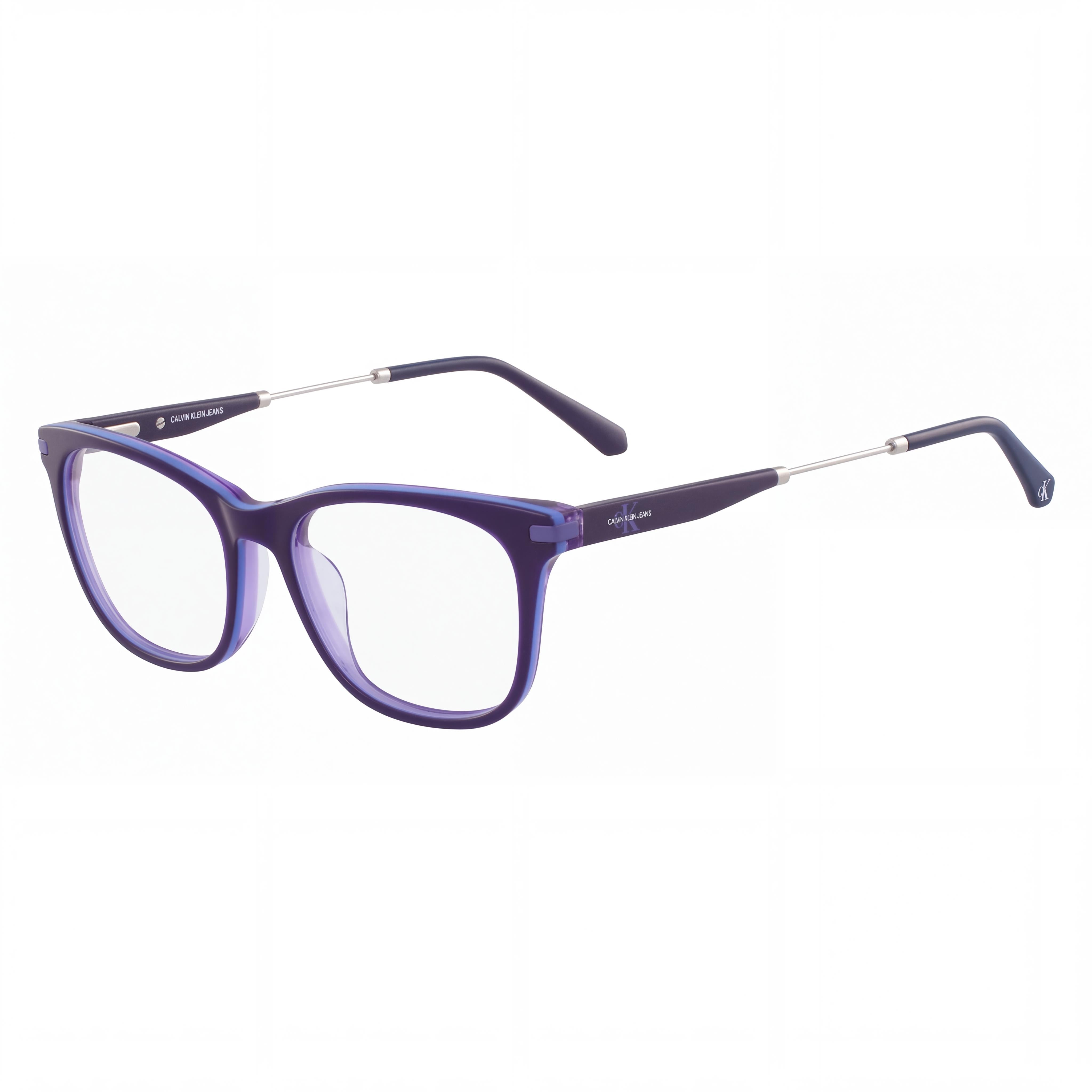 Calvin Klein Jeans Gafas de Mujer con Montura Rectangular de Propionato Azul Marino Púrpura Transparente 52mm, Photo 1