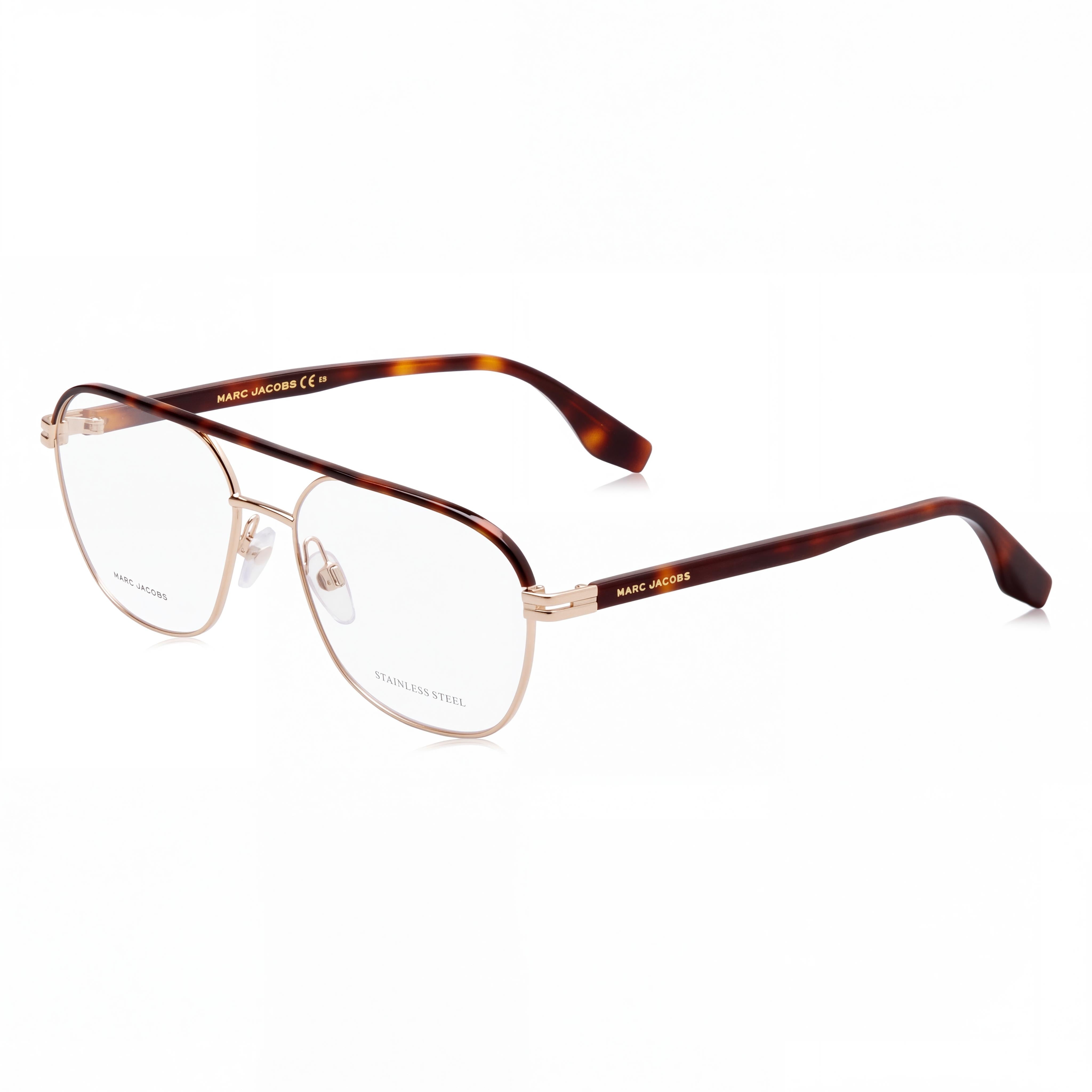 Montura de gafas ópticas Marc Jacobs Modern para mujer de aleación de acero dorado habana con lentes de policarbonato, tamaño 57-16-145, Photo 1