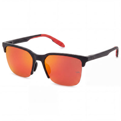 Under Armour Ua Phenom Men's Shiny Black Plastic Sunglasses, Red Multilayer Mirrored, UV Protected, Non-Polarized 55mm