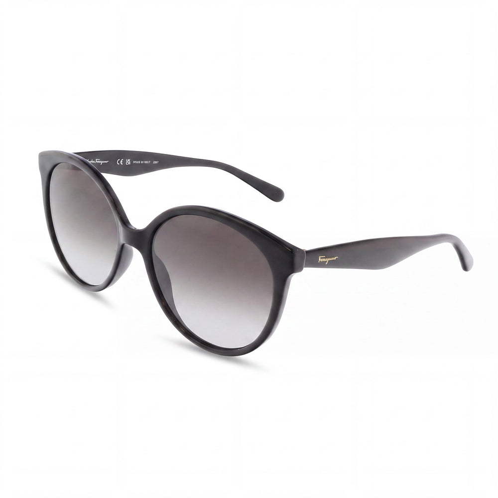 Salvatore Ferragamo SF1071S Women's Black Plastic Round Sunglasses with Grey Gradient Lenses, 58mm, UV Protection