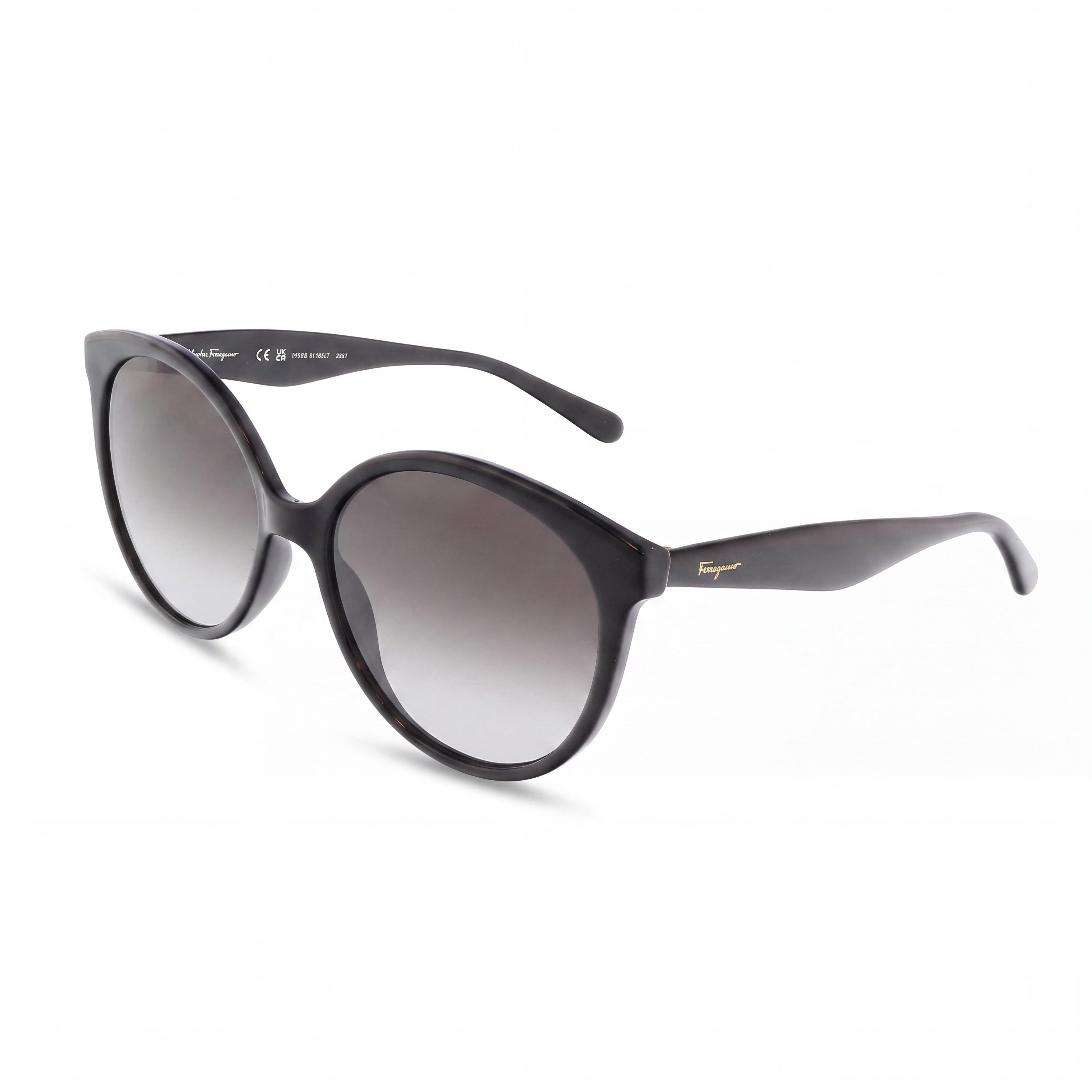 Gafas de sol redondas de plástico negro Salvatore Ferragamo SF1071S para mujer con lentes degradadas grises, 58 mm, protección UV, Photo 1