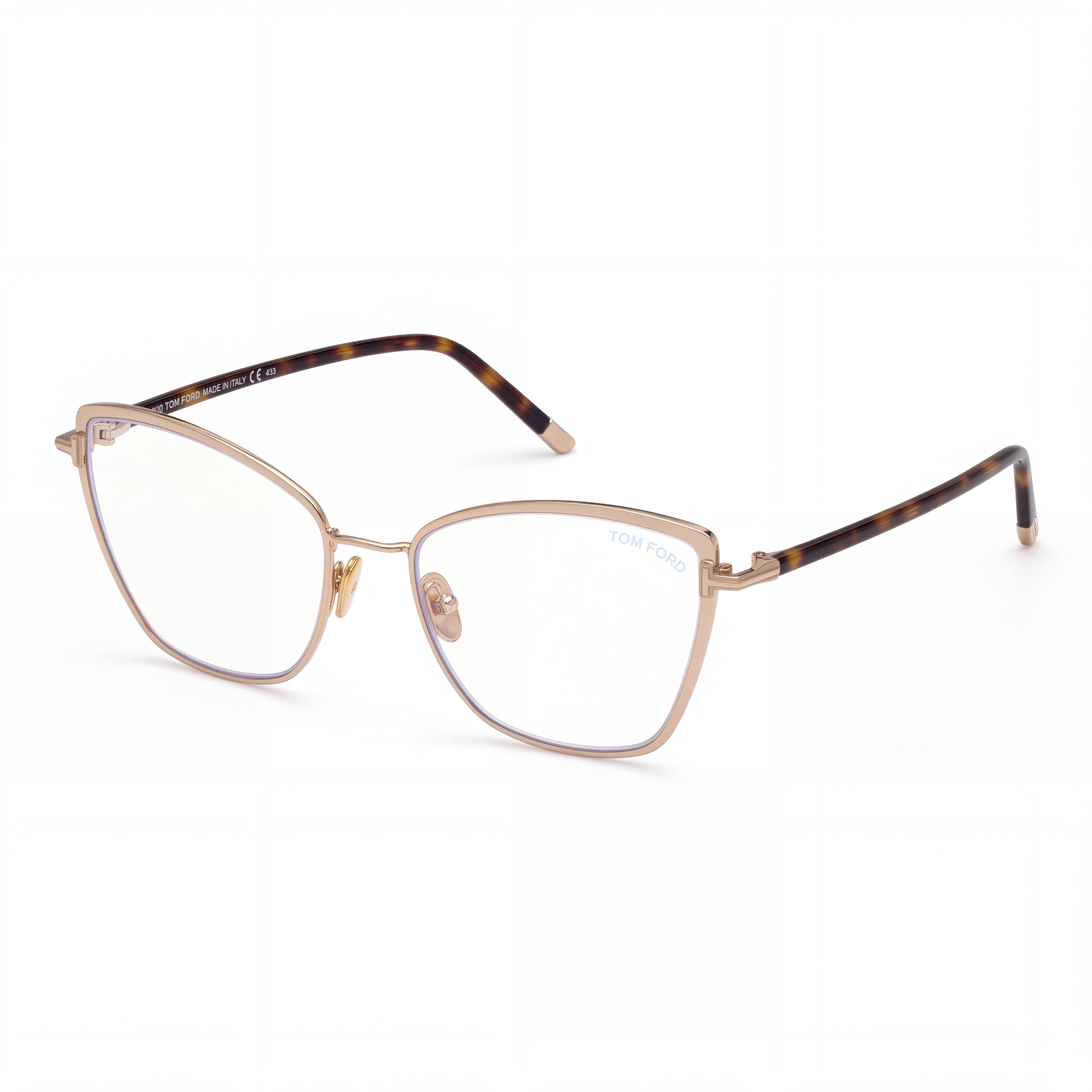 Gafas de vista Tom Ford FT5740-B para mujer, con montura de ojo de gato, de metal, con bloqueo de luz azul, en oro rosa brillante y habana oscuro, 54 mm, Photo 1